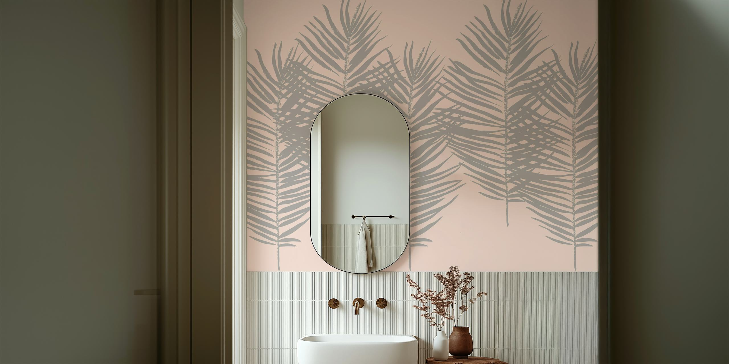 Soothing palm sketches wallpaper in a room