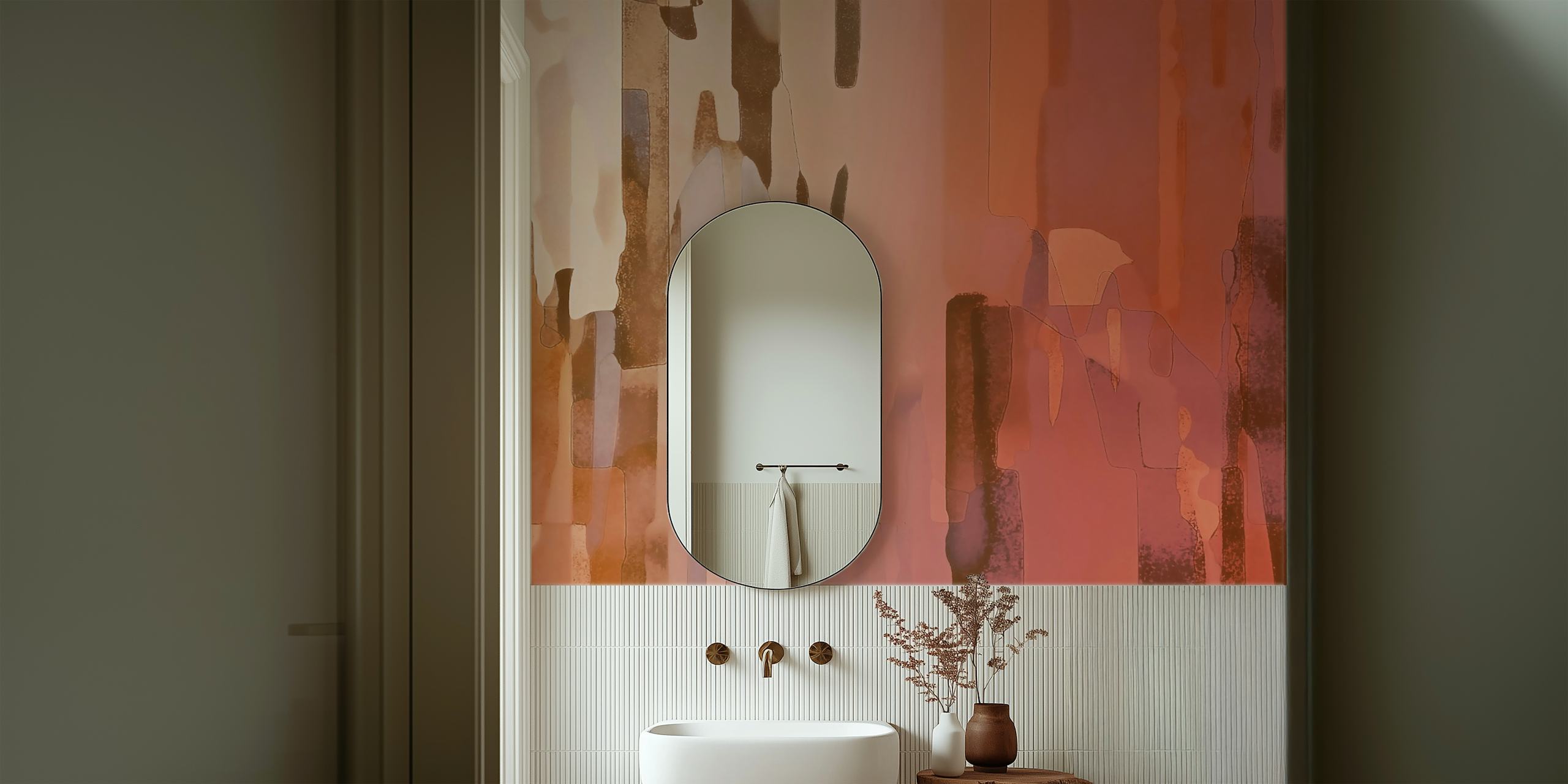 Abstract orange and beige brushstroke wallpaper