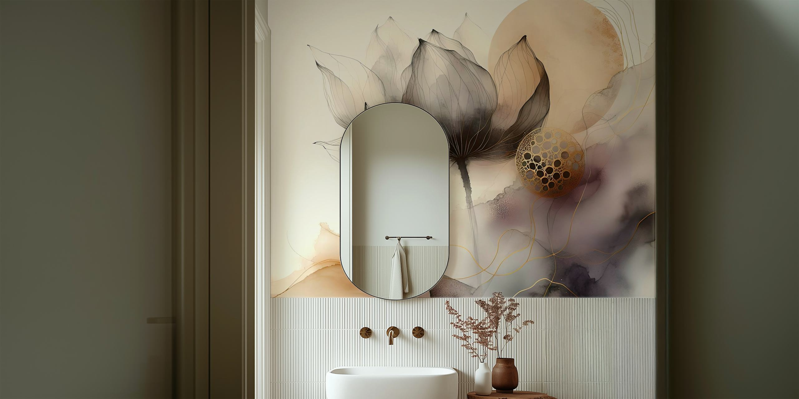 Tapeta Ink Wash Floral Haze v místnosti