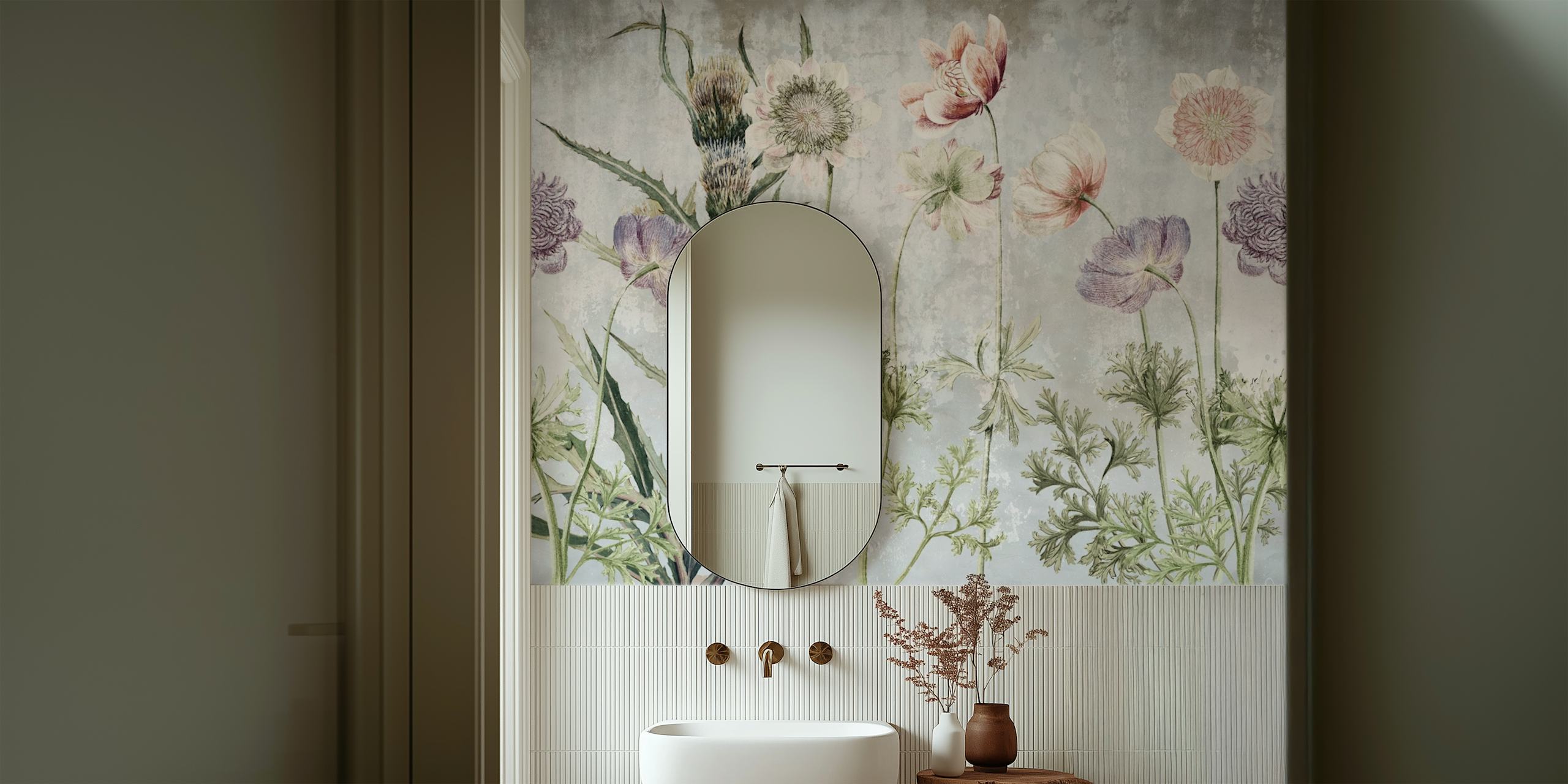 Ταπετσαρία Vintage Floral Art που παρουσιάζεται σε ένα δωμάτιο