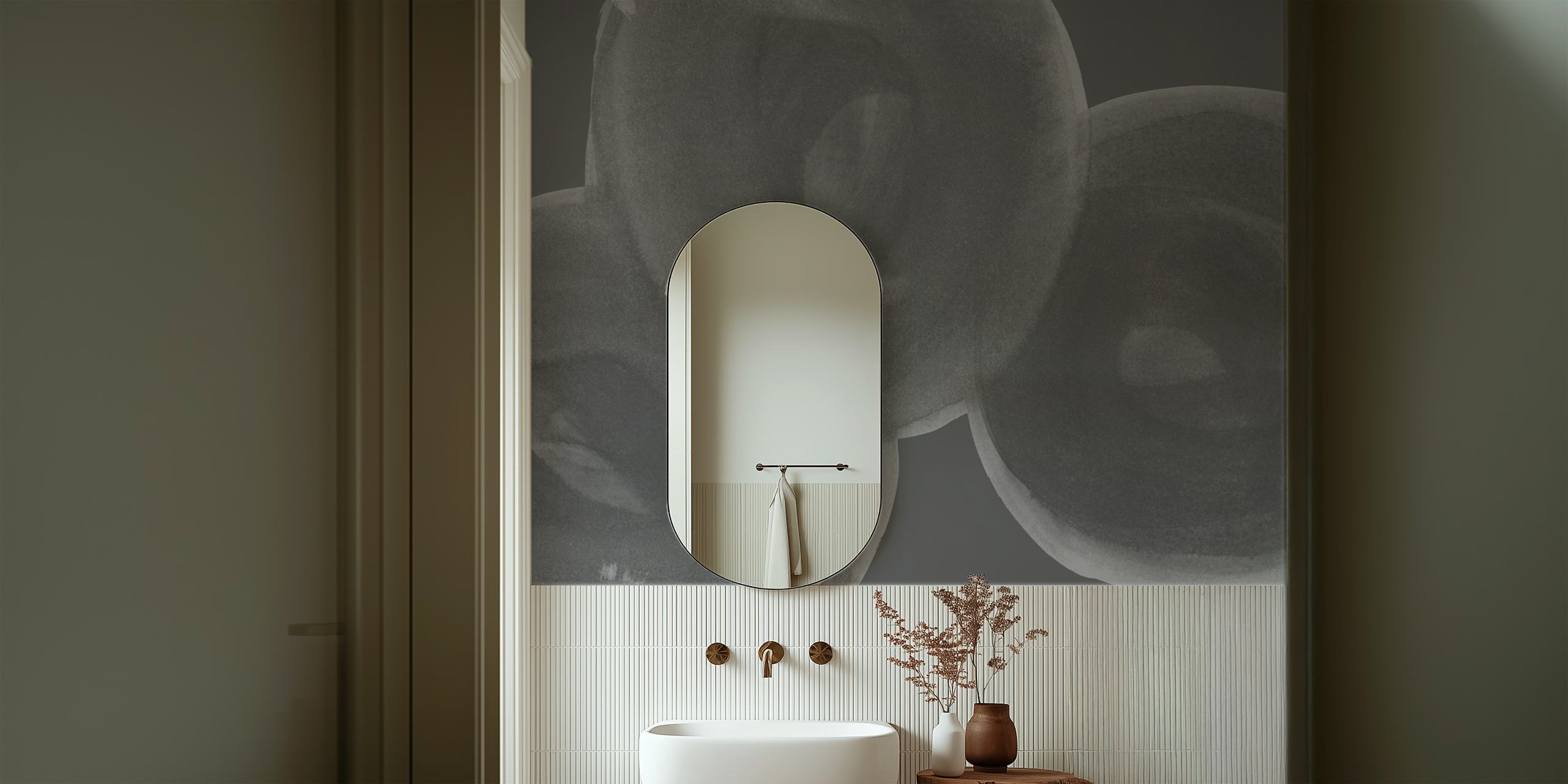 Organic shapes stonegrey wallpaper in a room