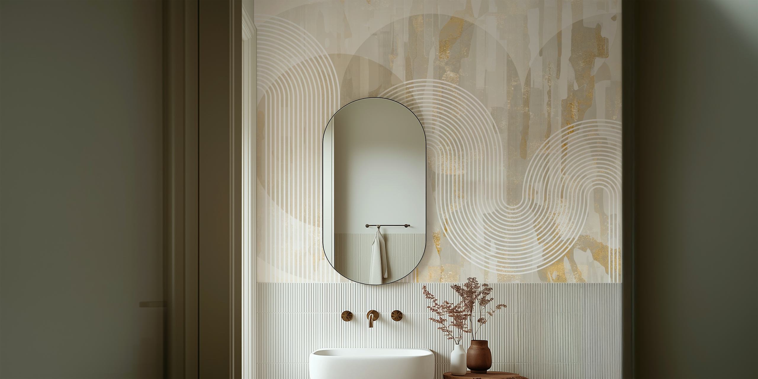 Metallic Moon Waves wallpaper in a stylish room