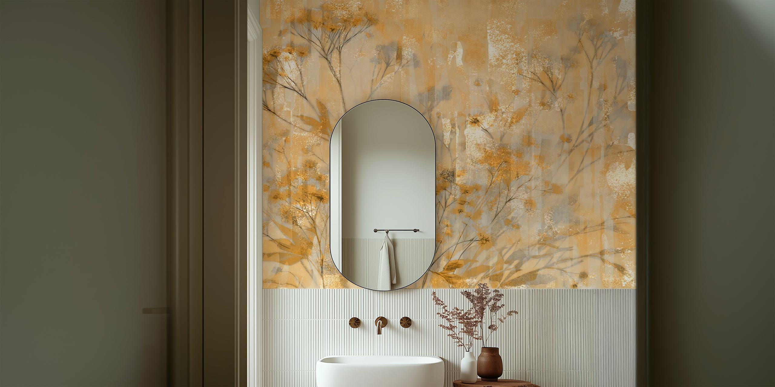 Boho Golden Herbarium-tapet i ett rum