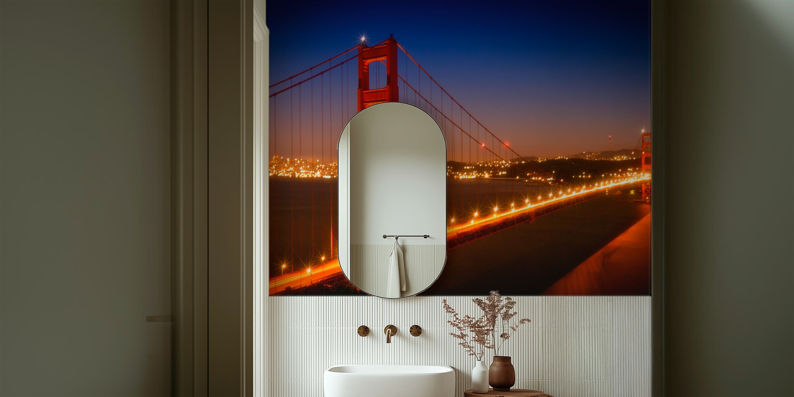 Golden Gate Bridge night view with bright lights wallpaper