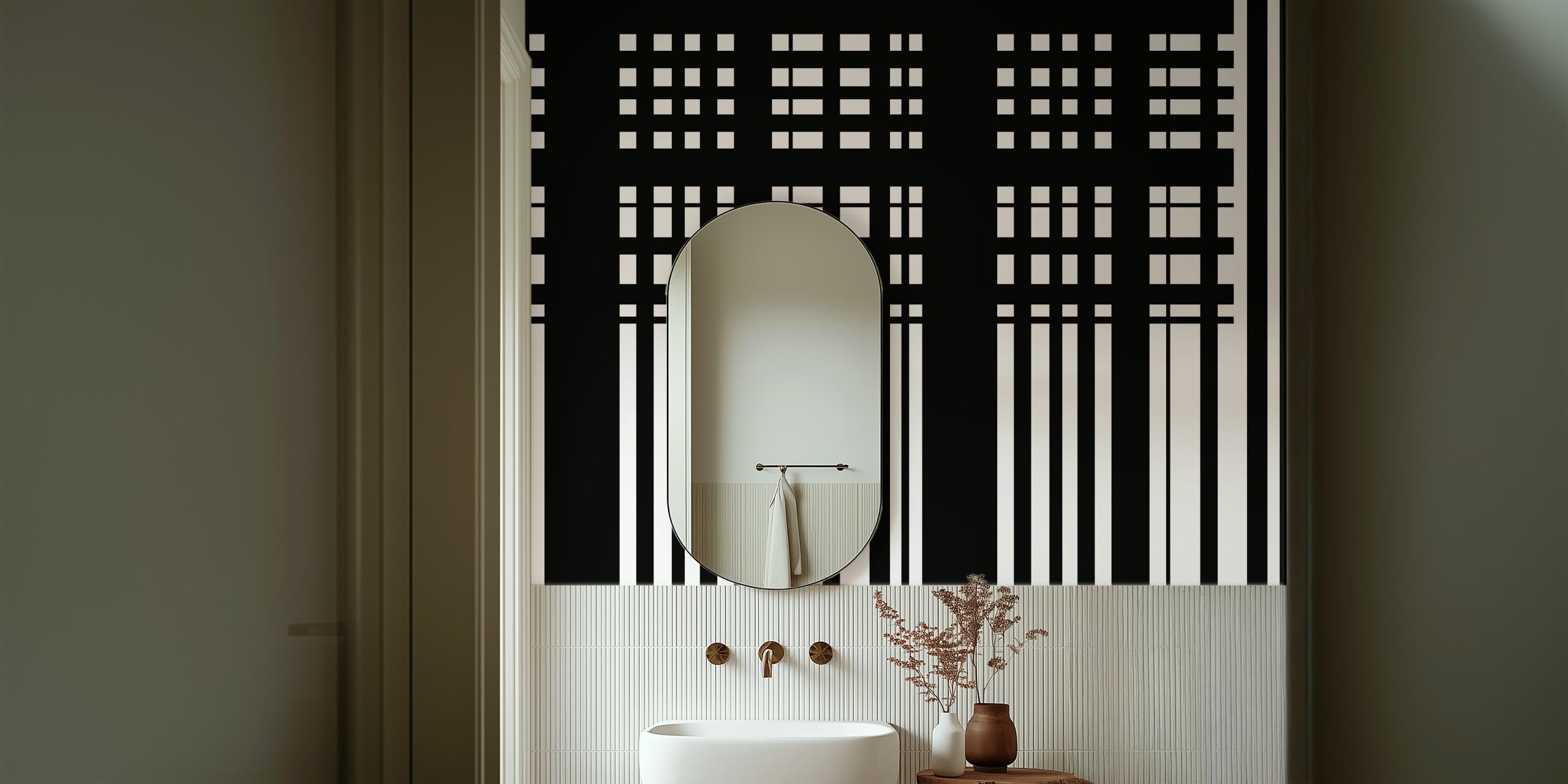 Black and white striped wallpaper with minimalistic design