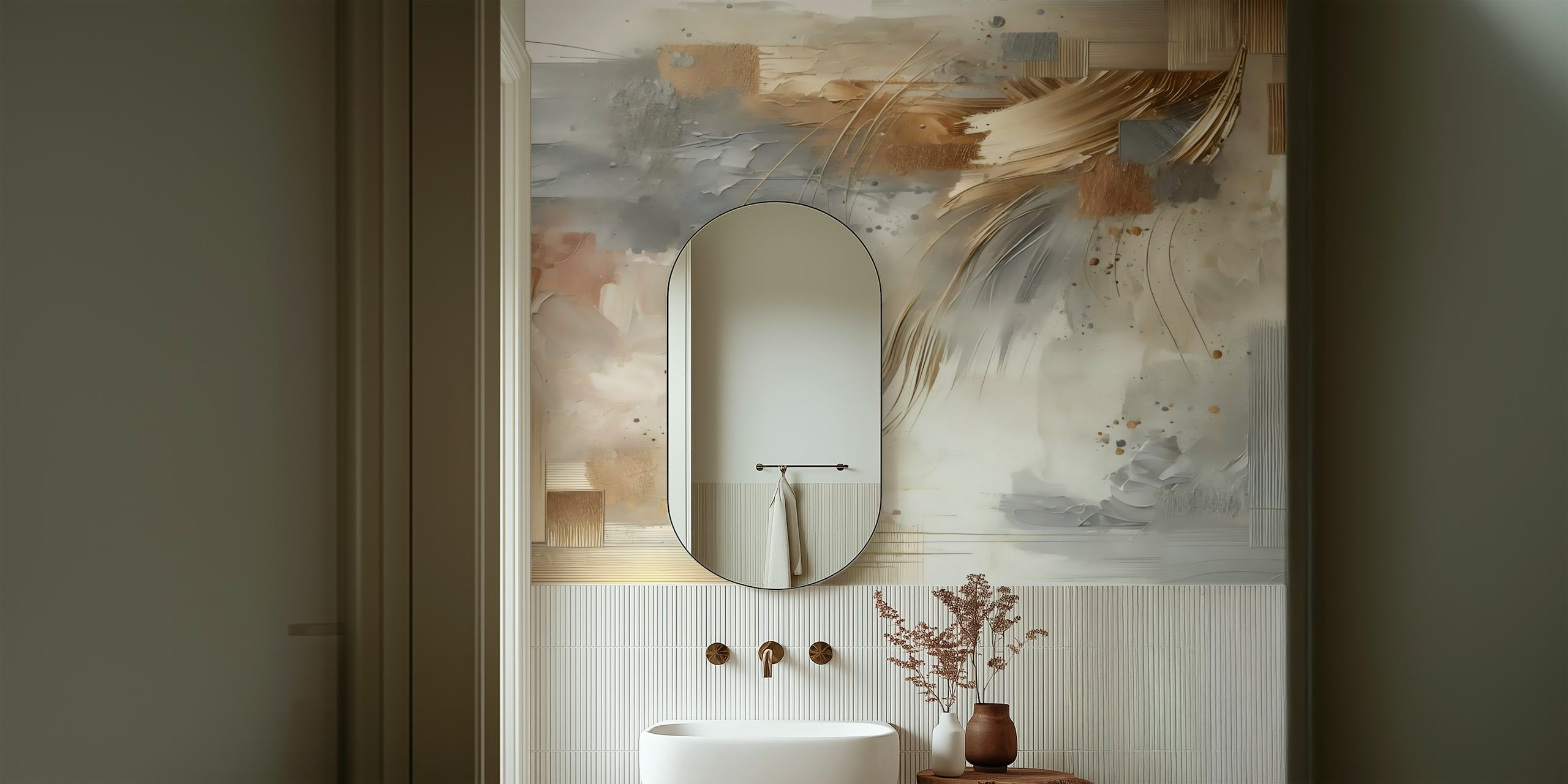 Gold and silver abstract brush strokes wallpaper.