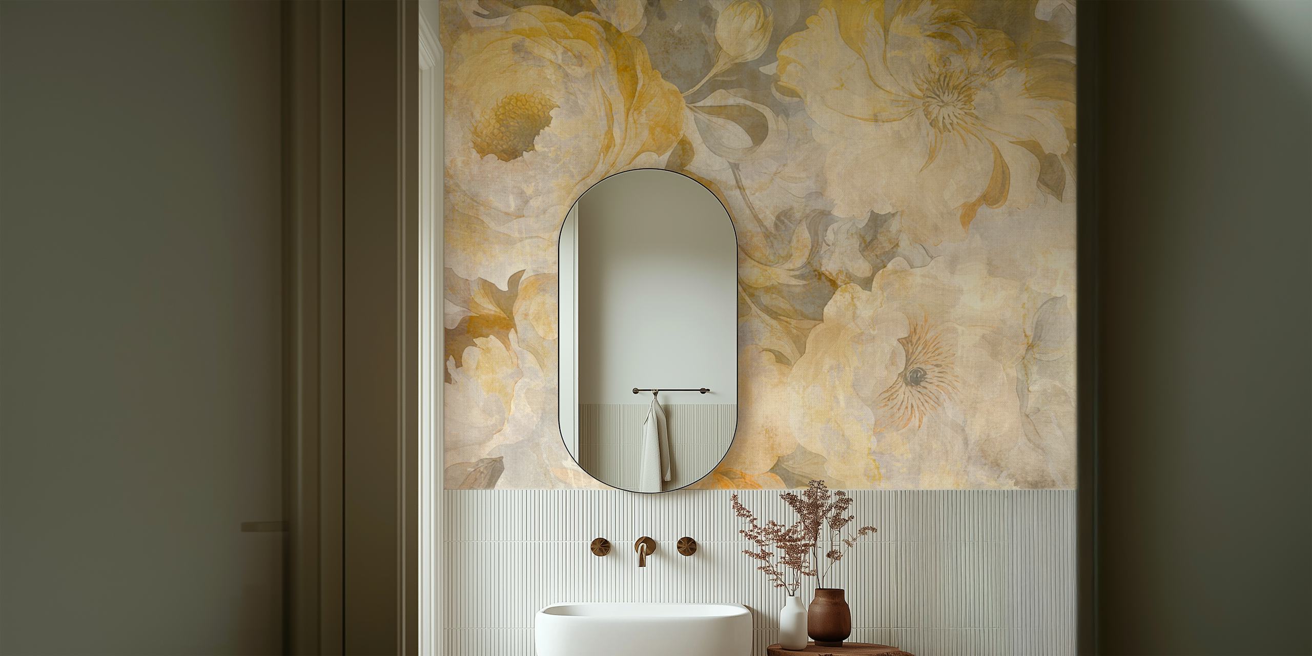 Floral design in gold and cream tones, elegant wallpaper