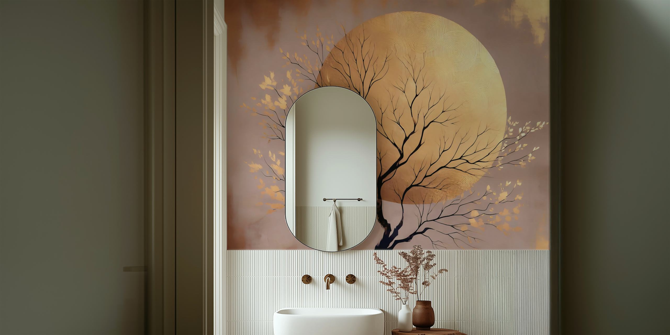 Gilded Japanese Autumn Tree wallpaper design