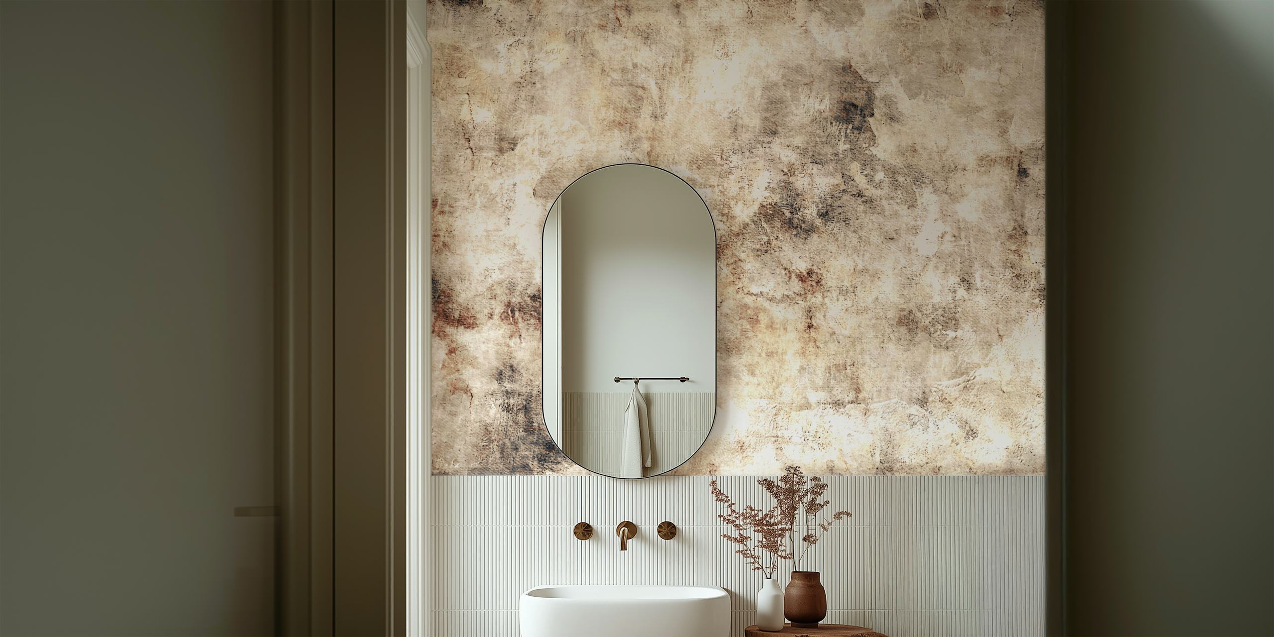 Antique textured wallpaper featuring tones of beige and brown, distressed style wallpaper