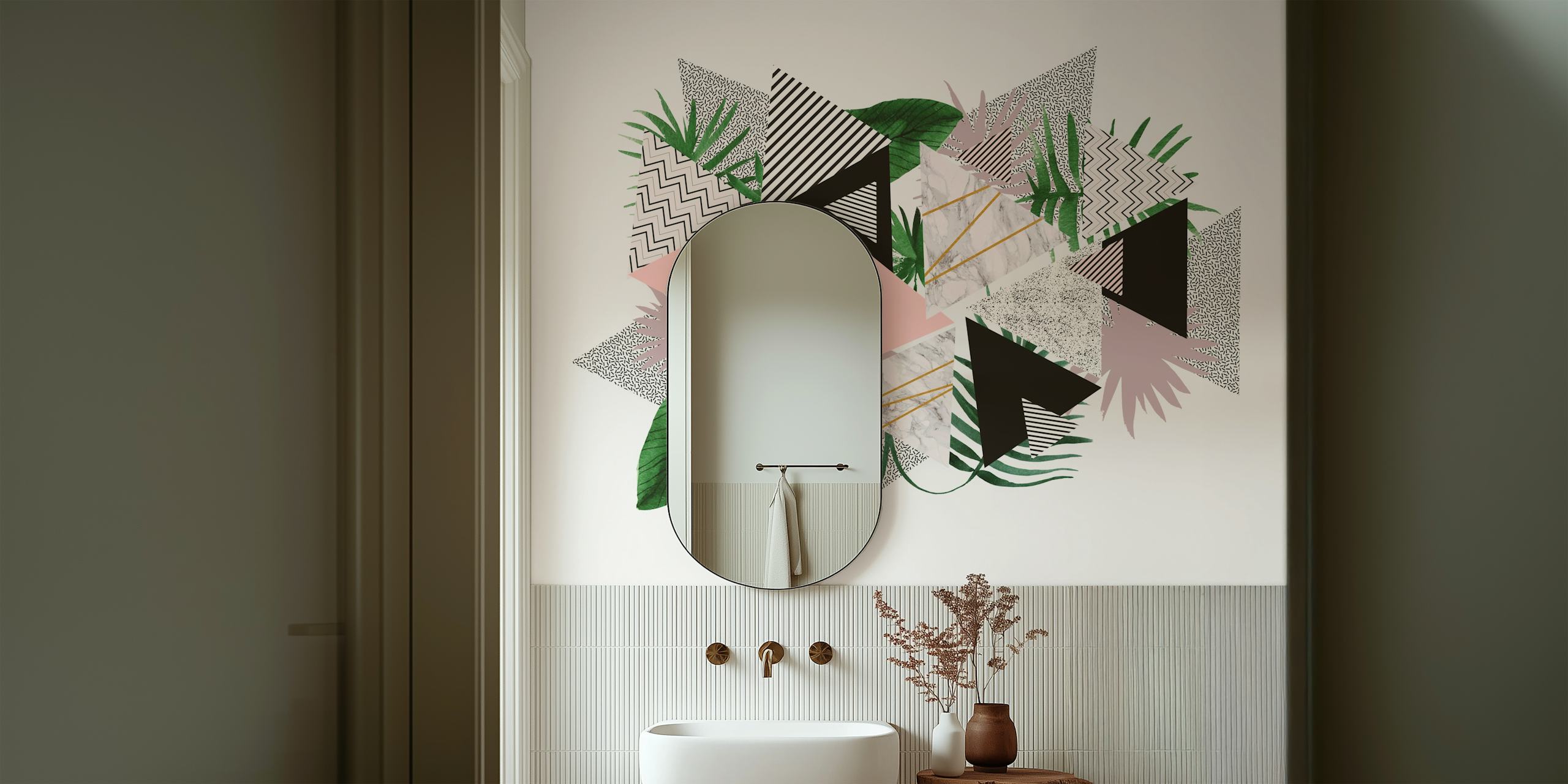 Modern Botanical Triangles-tapetti huoneessa