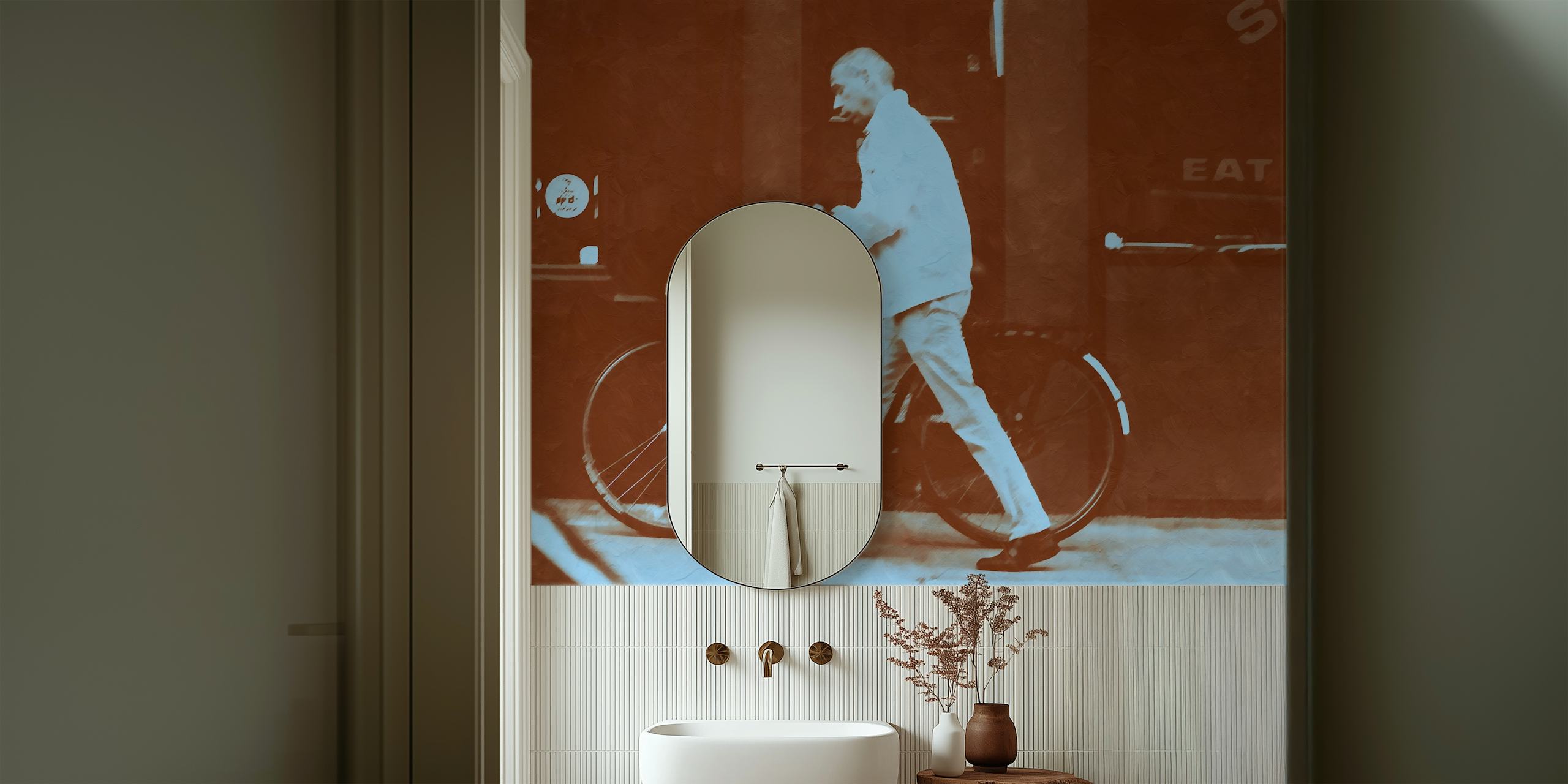 Vintage urban street scene with warm brown tones wallpaper