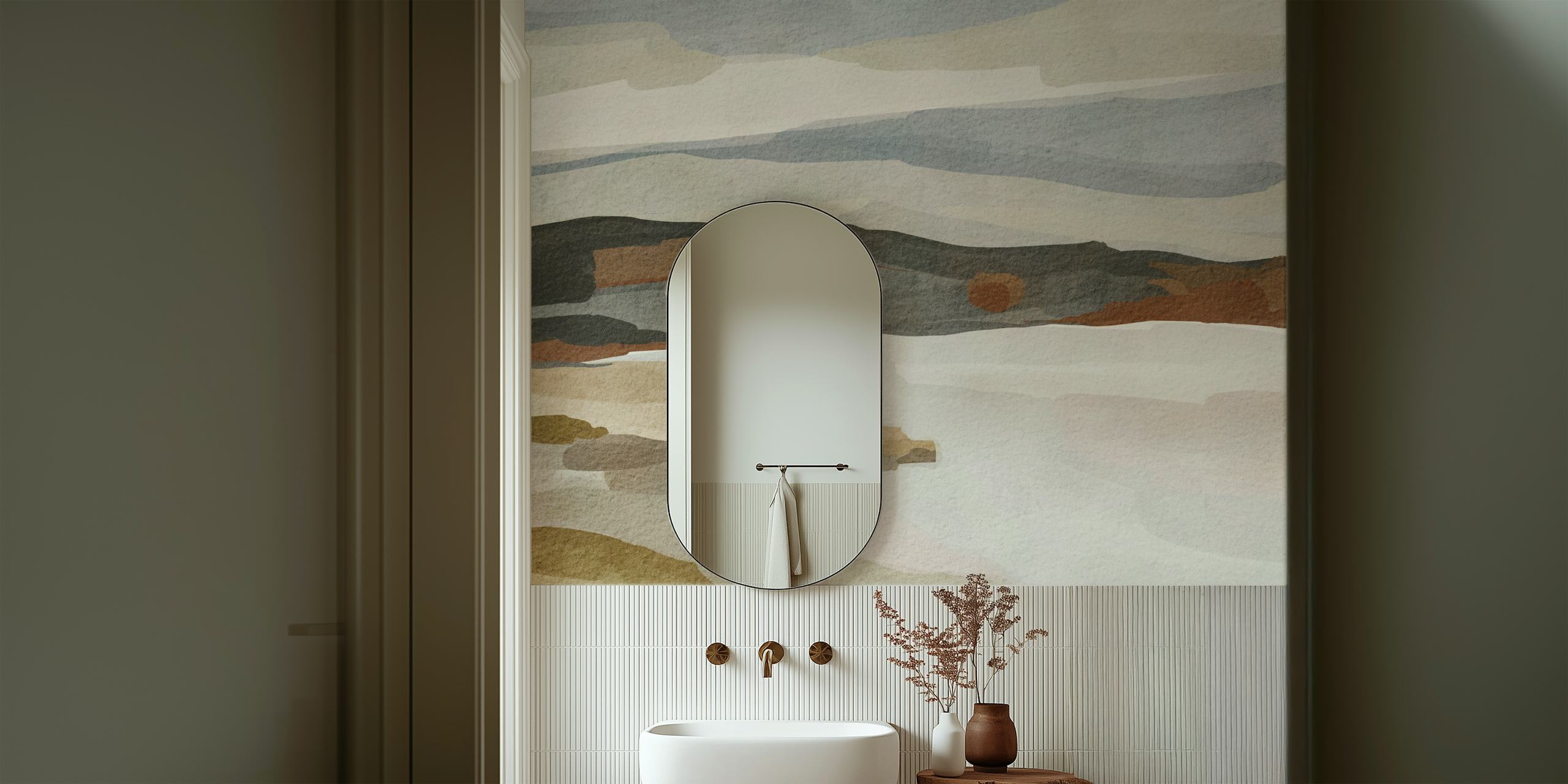 Earthy Minimalist Scene -tapetti huoneessa