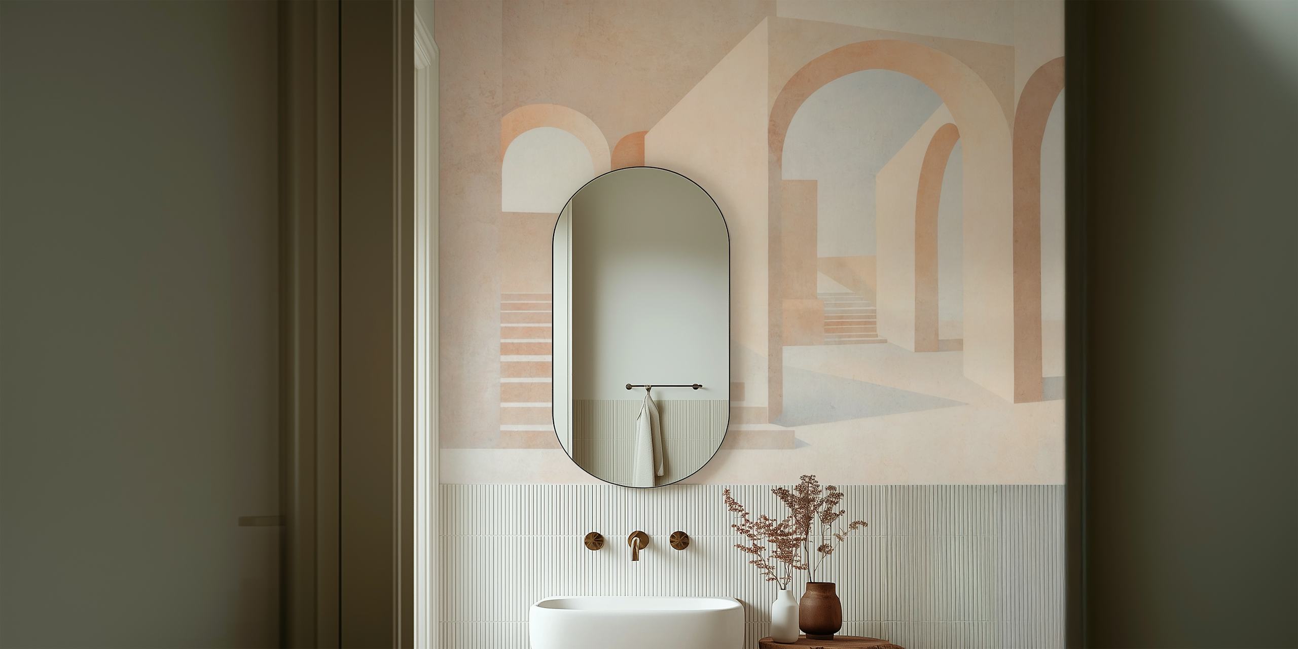 Minimalist archway design with soft peach tones wallpaper