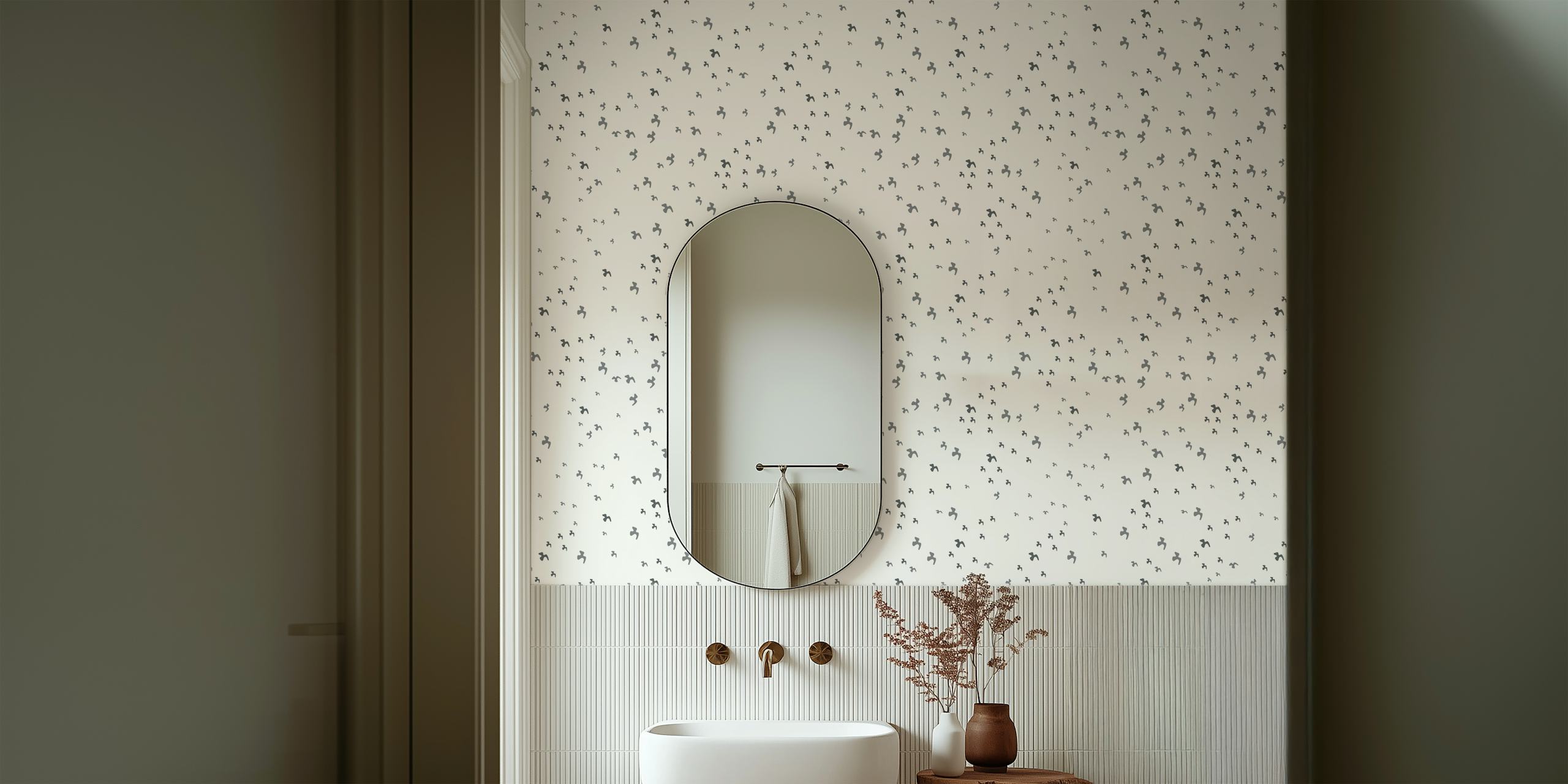 Bird flocks wallpaper in a room setting