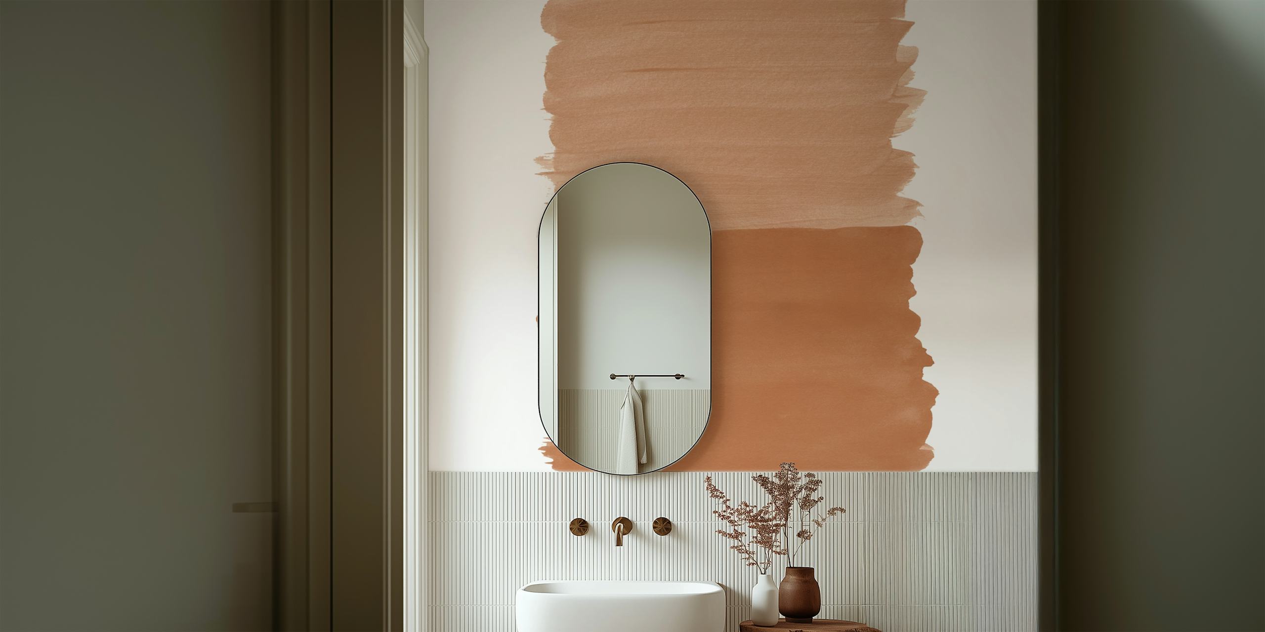 Abstract wall mural featuring shades of brown with a painted texture effect.