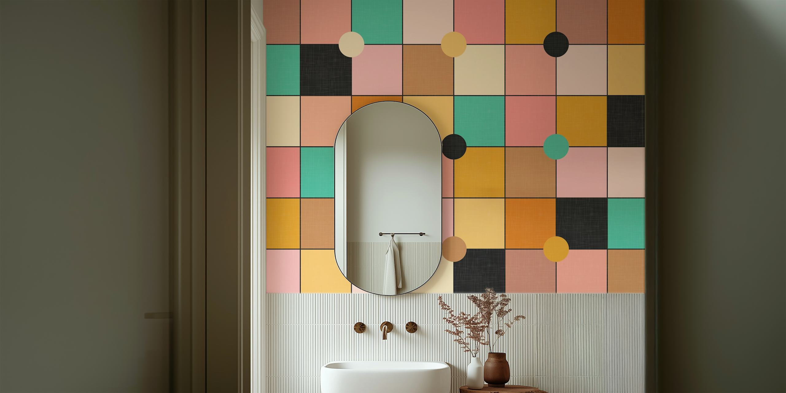 Motif de papier peint géométrique coloré dans une pièce