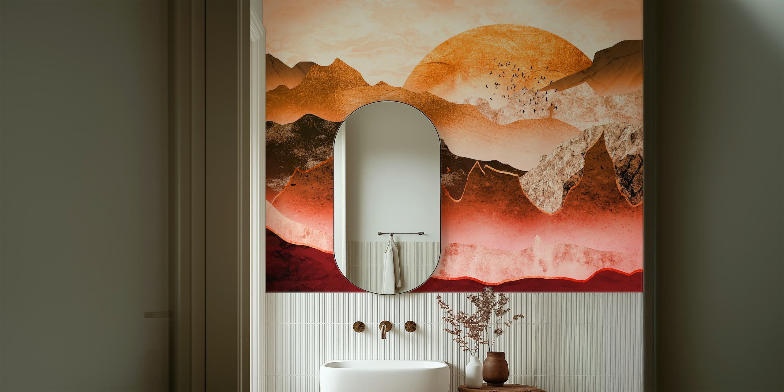 Red Rockscape wallpaper in a room setting