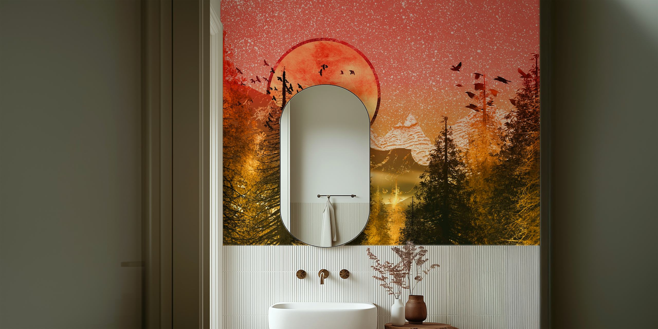 Golden Forest wallpaper design in a room