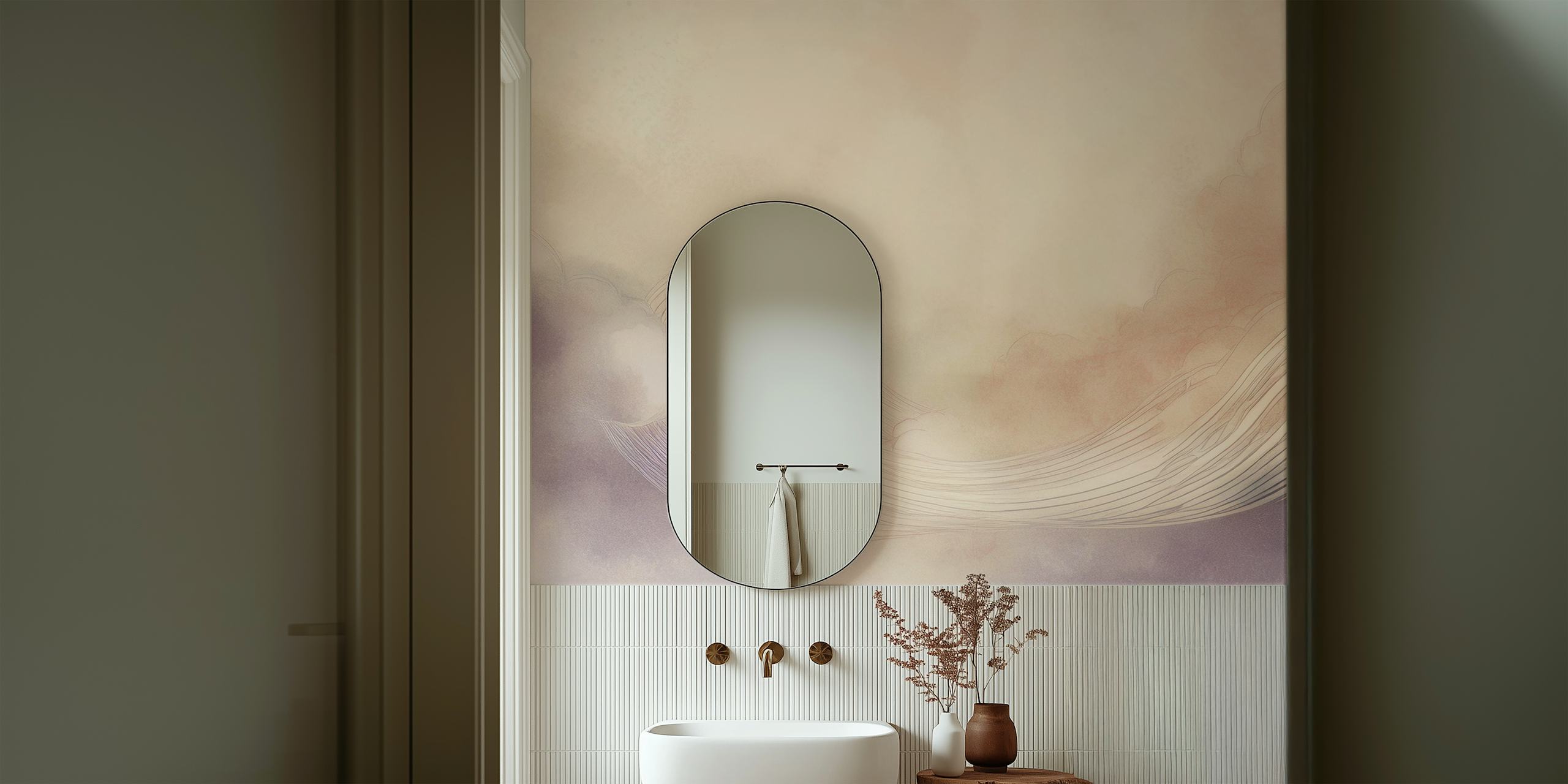 Soft pastel clouds with delicate lines wallpaper