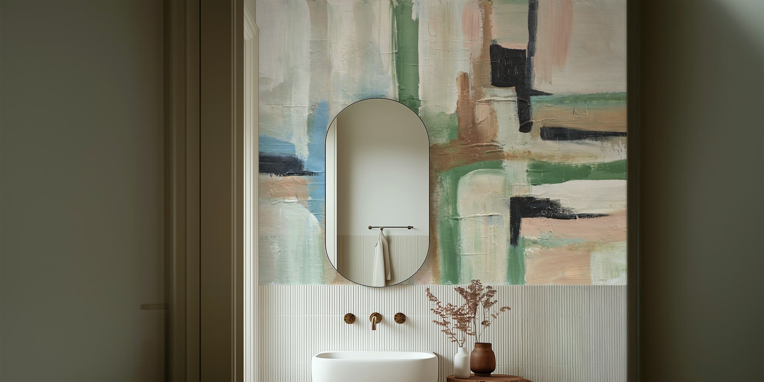 Abstract wallpaper design in soft pastel colors and brushstrokes