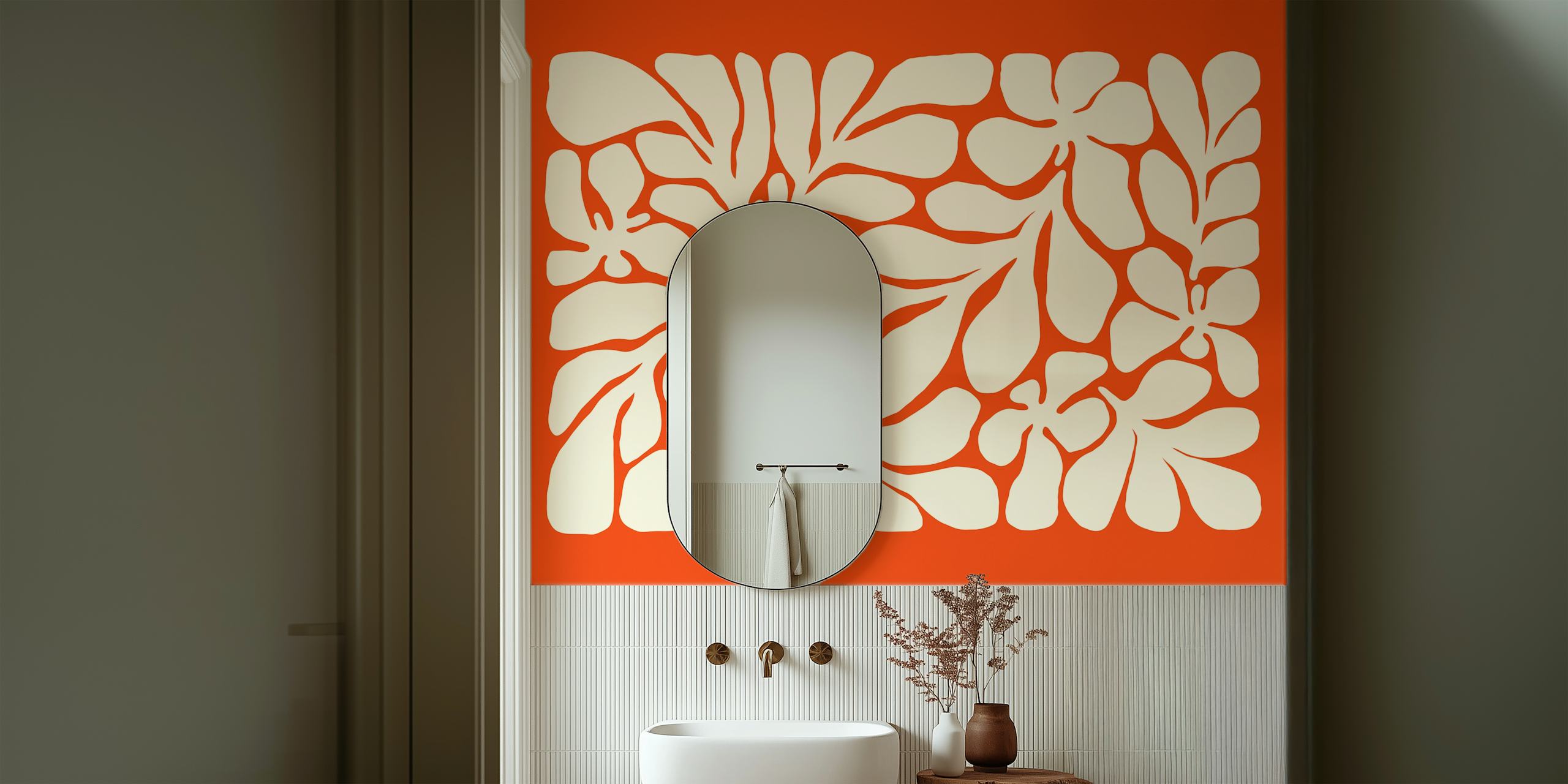 Organische abstracte bladeren behang in een kamer
