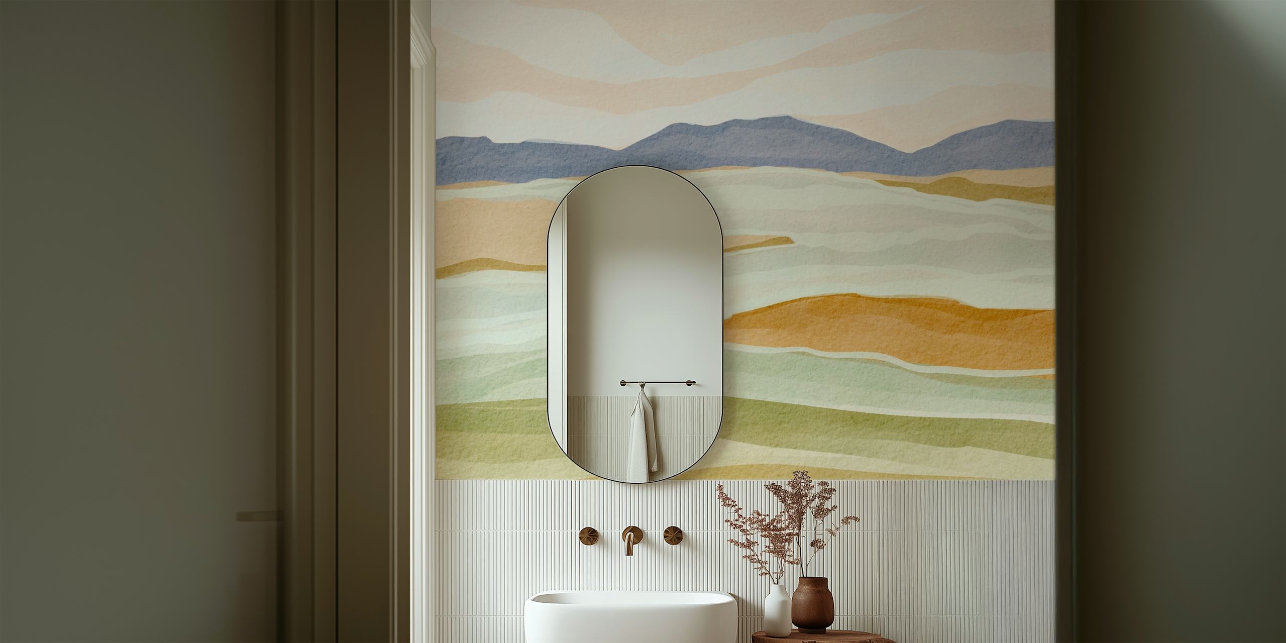 Peaceful Valley Scene wallpaper in a room