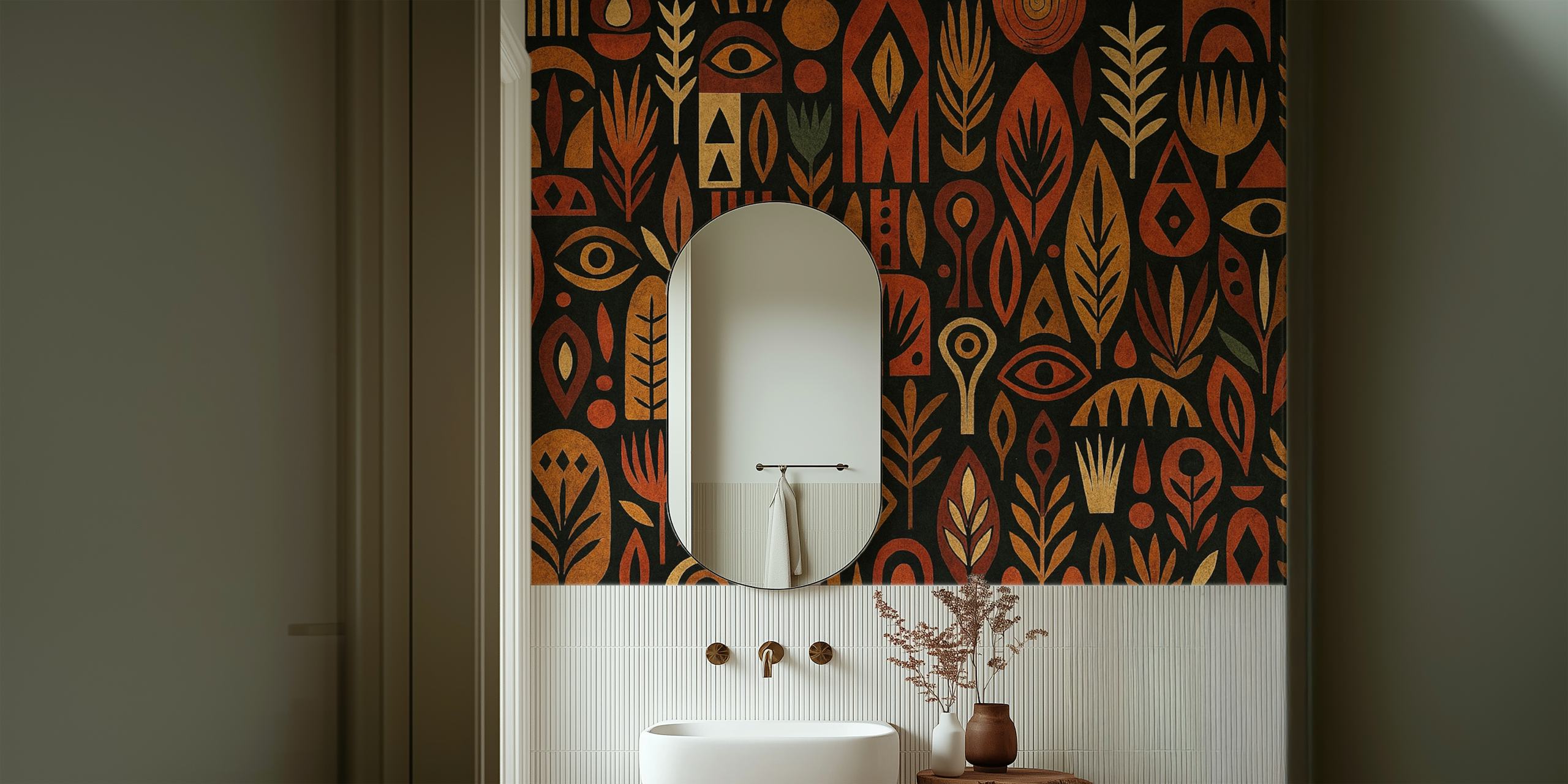 Botanic Tribal Symbols tapetti huoneessa