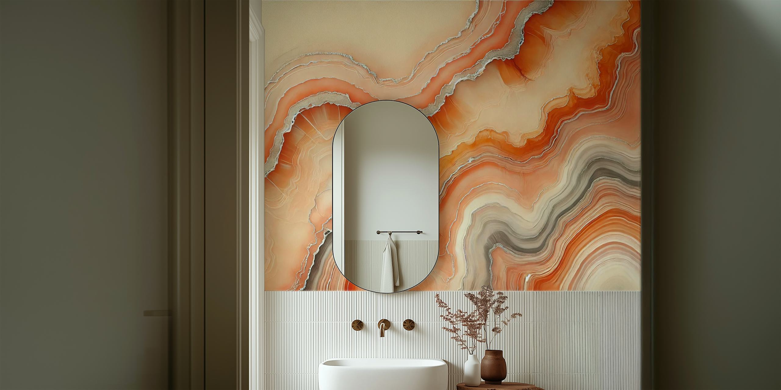 Earthy agate pattern in warm orange, gray, and beige tones wallpaper
