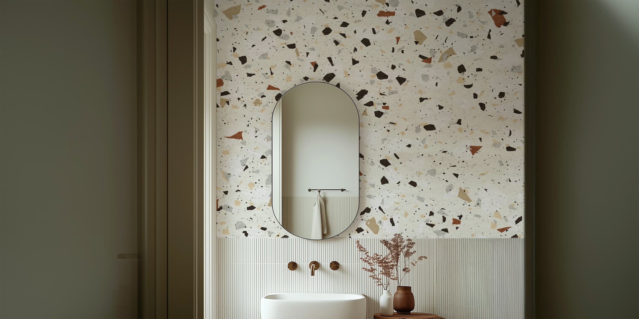 Design de papier peint White and beige terrazzo
