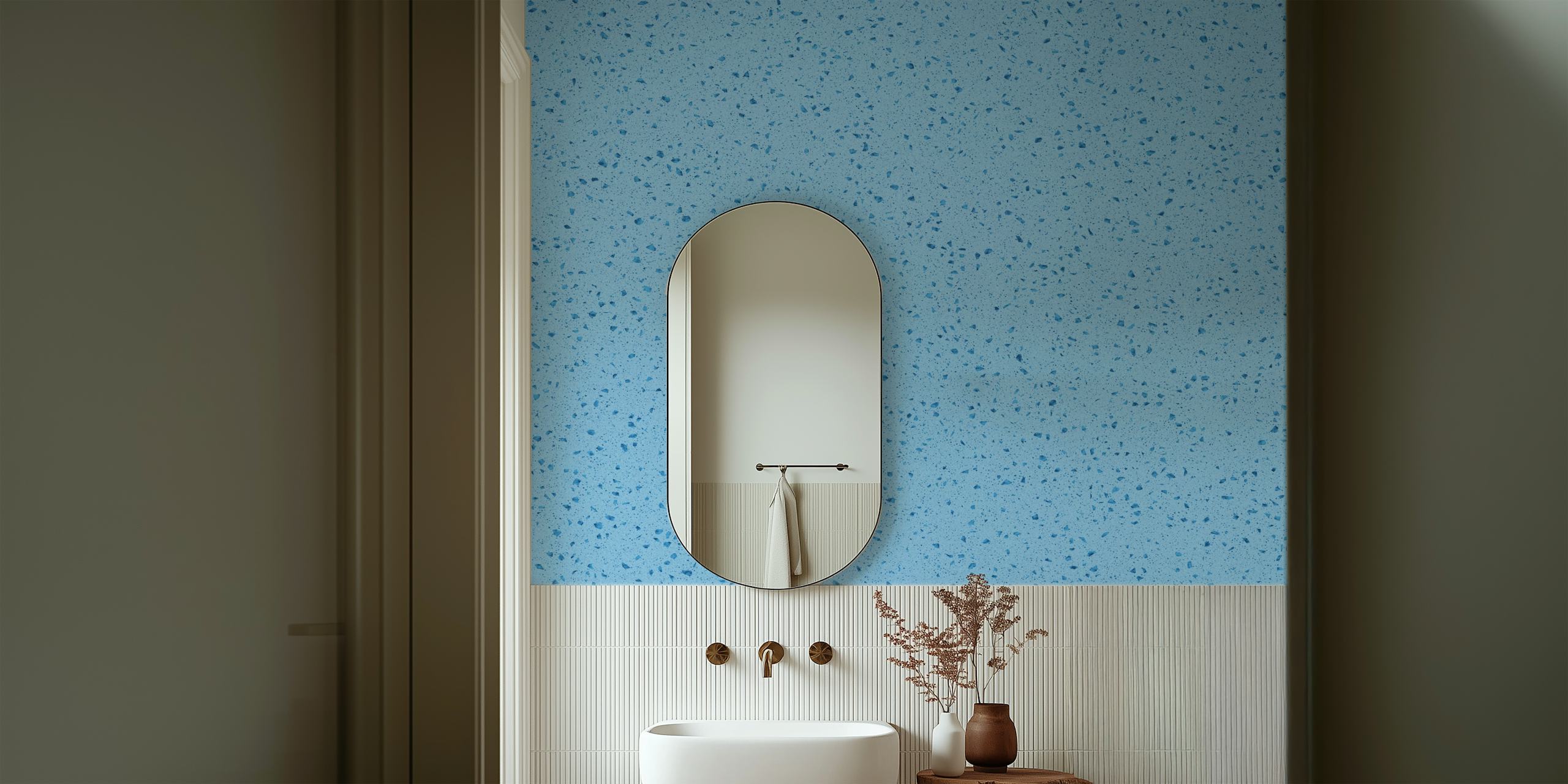 Blue terrazzo texture with speckled patterns wallpaper