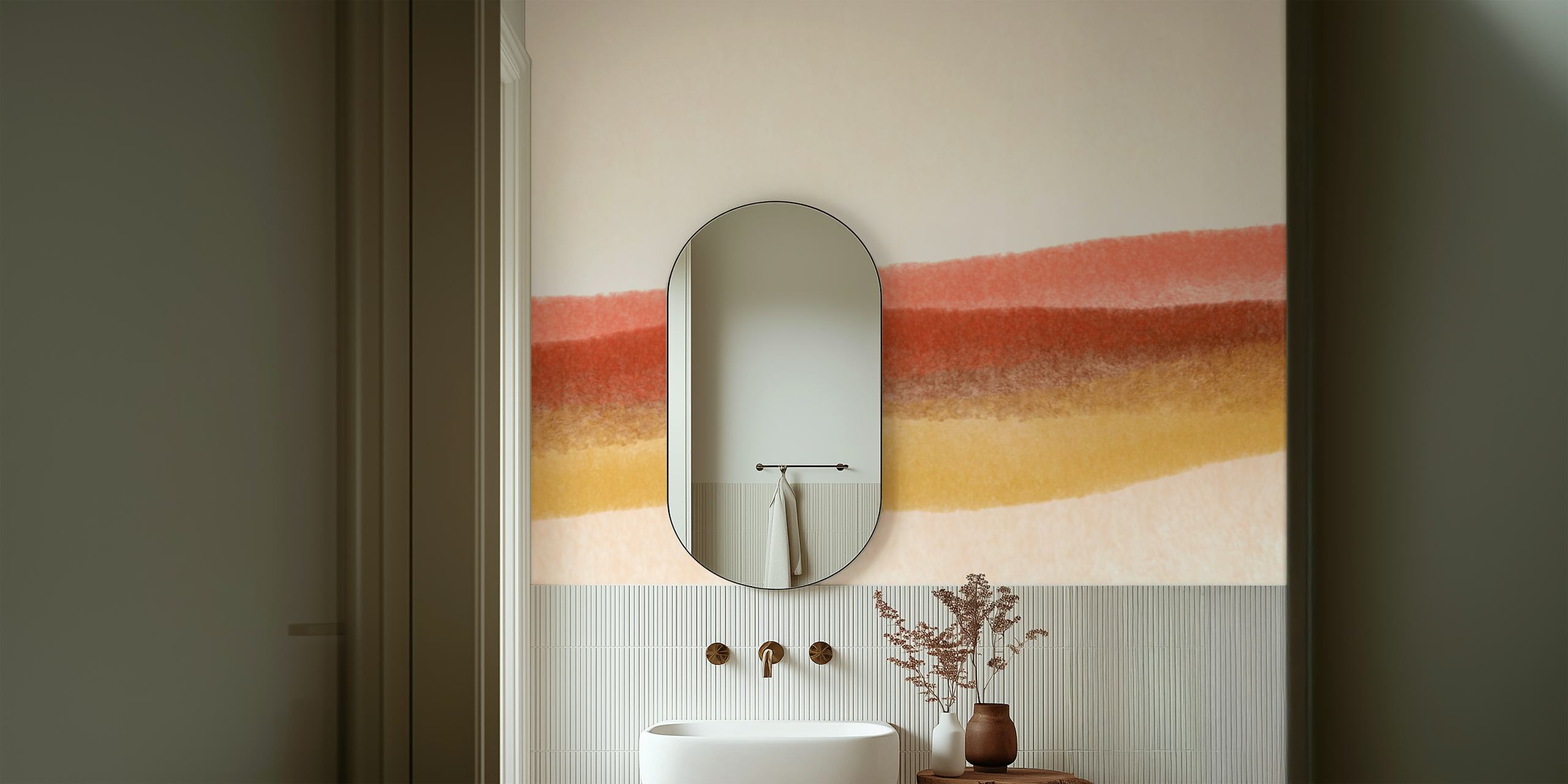 Abstract layered earth tones in red, orange, and yellow wallpaper