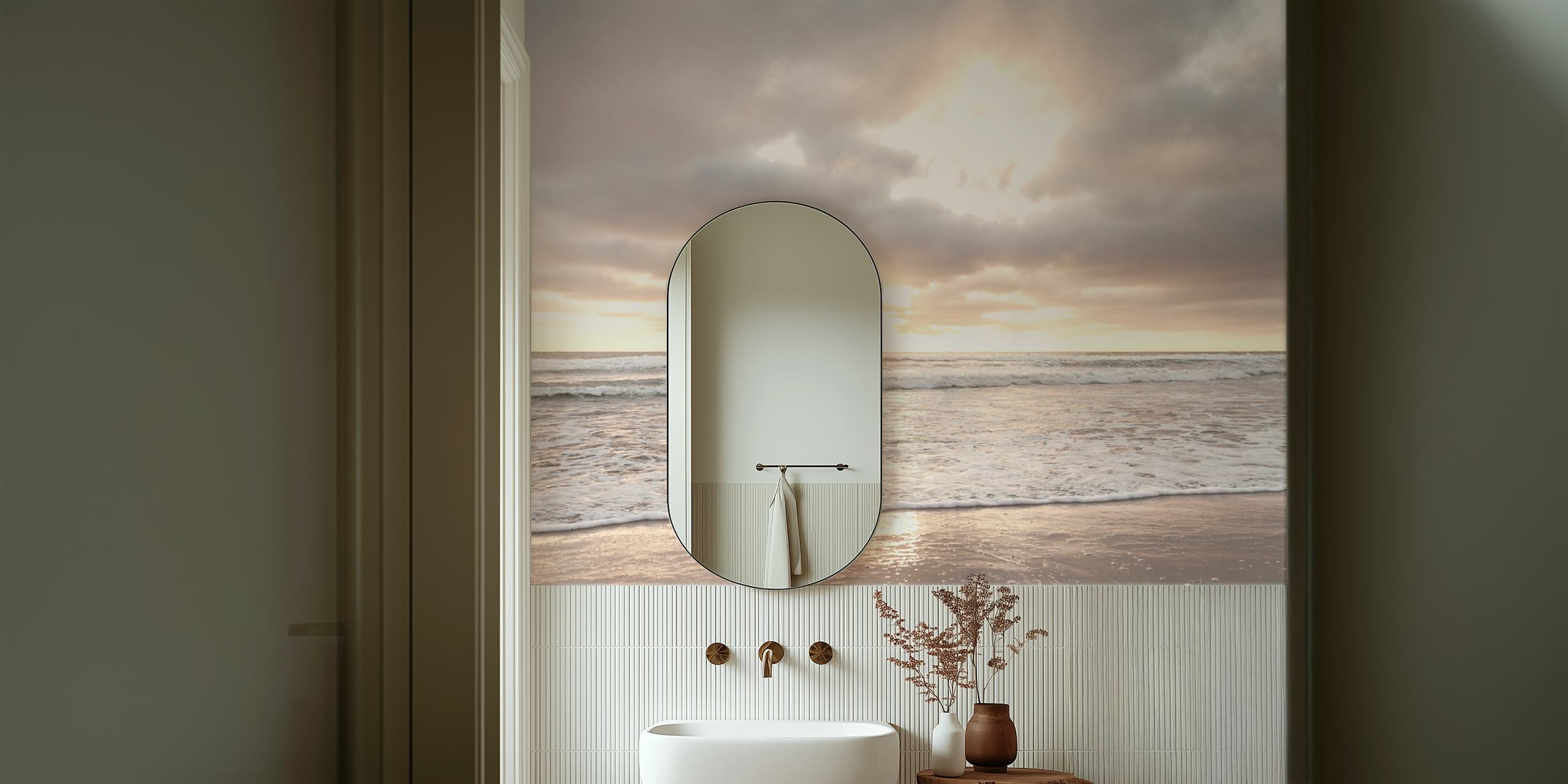 Peaceful beach dawn wallpaper in a room