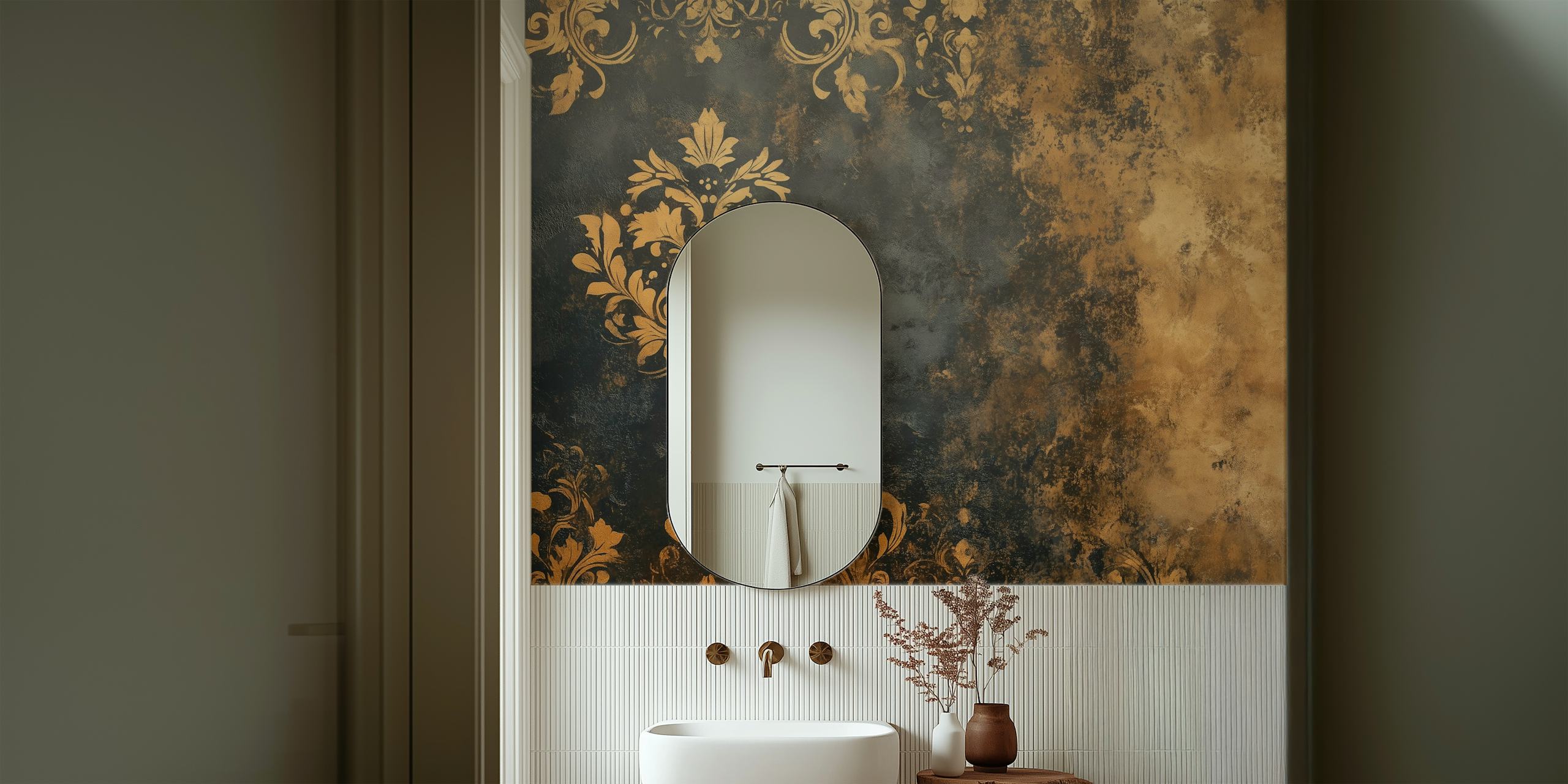 Tapeta Antique Elegance Gold vystavená v místnosti