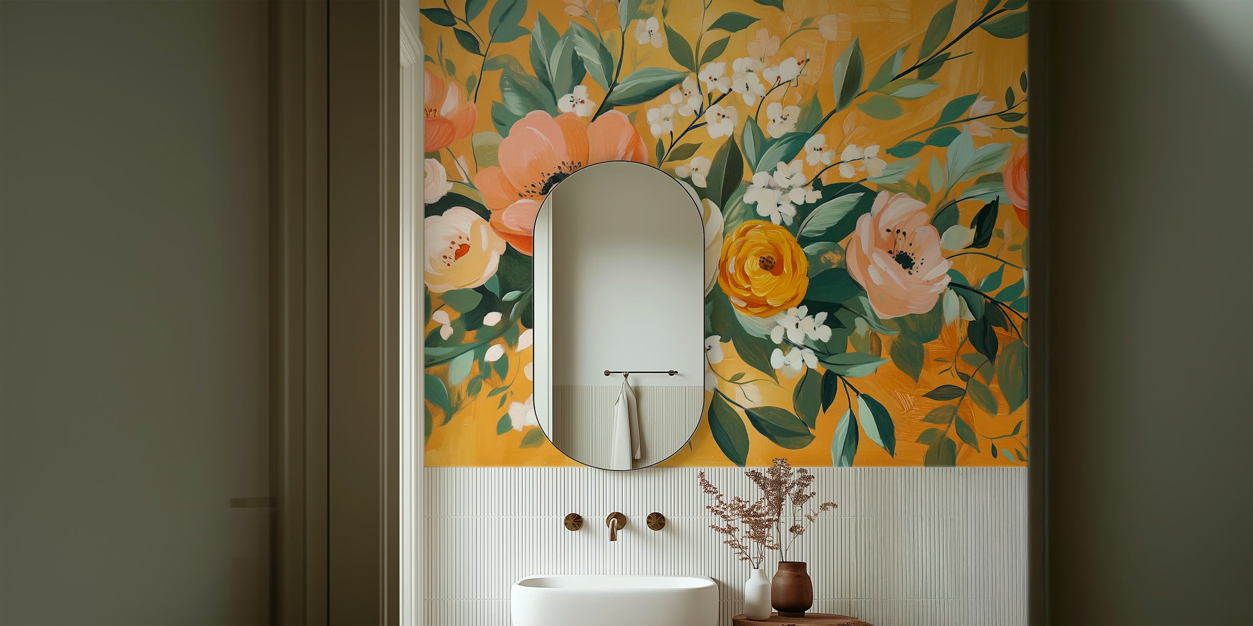 Golden Large Floral Harmony tapetdesign
