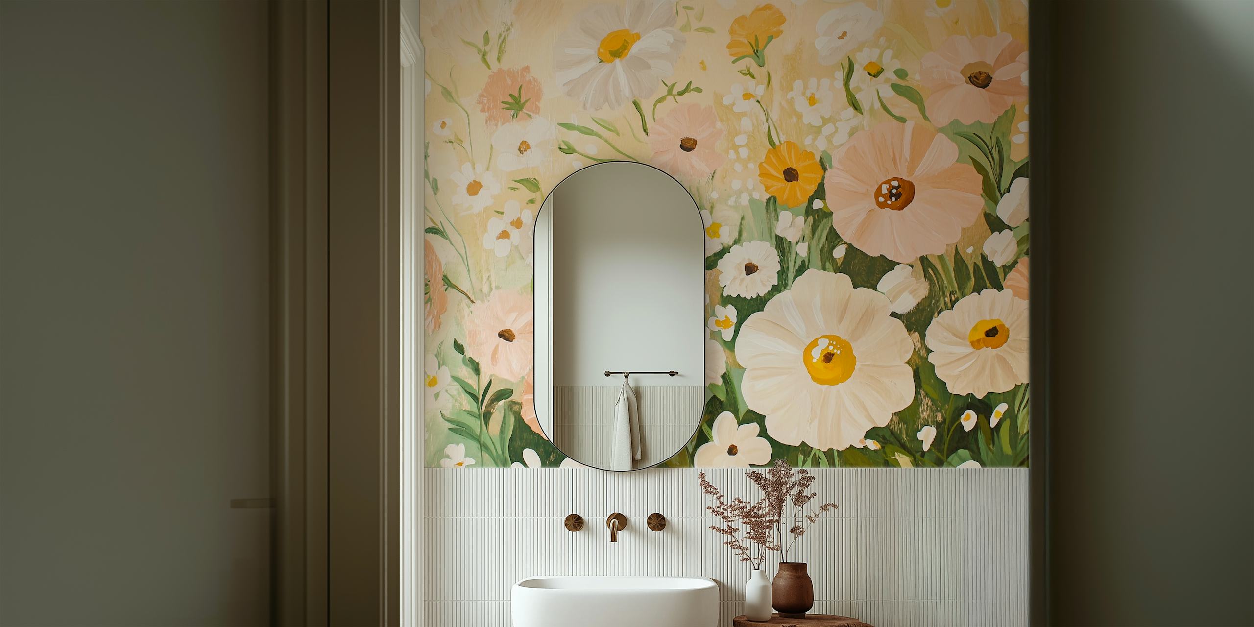 Papel de parede Pastel Spring Blossoms em um quarto