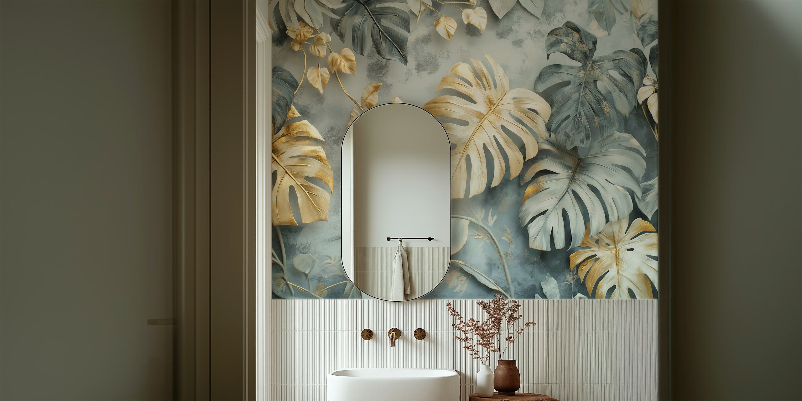 Monstera Gold Accents dizajn tapeta u sobi