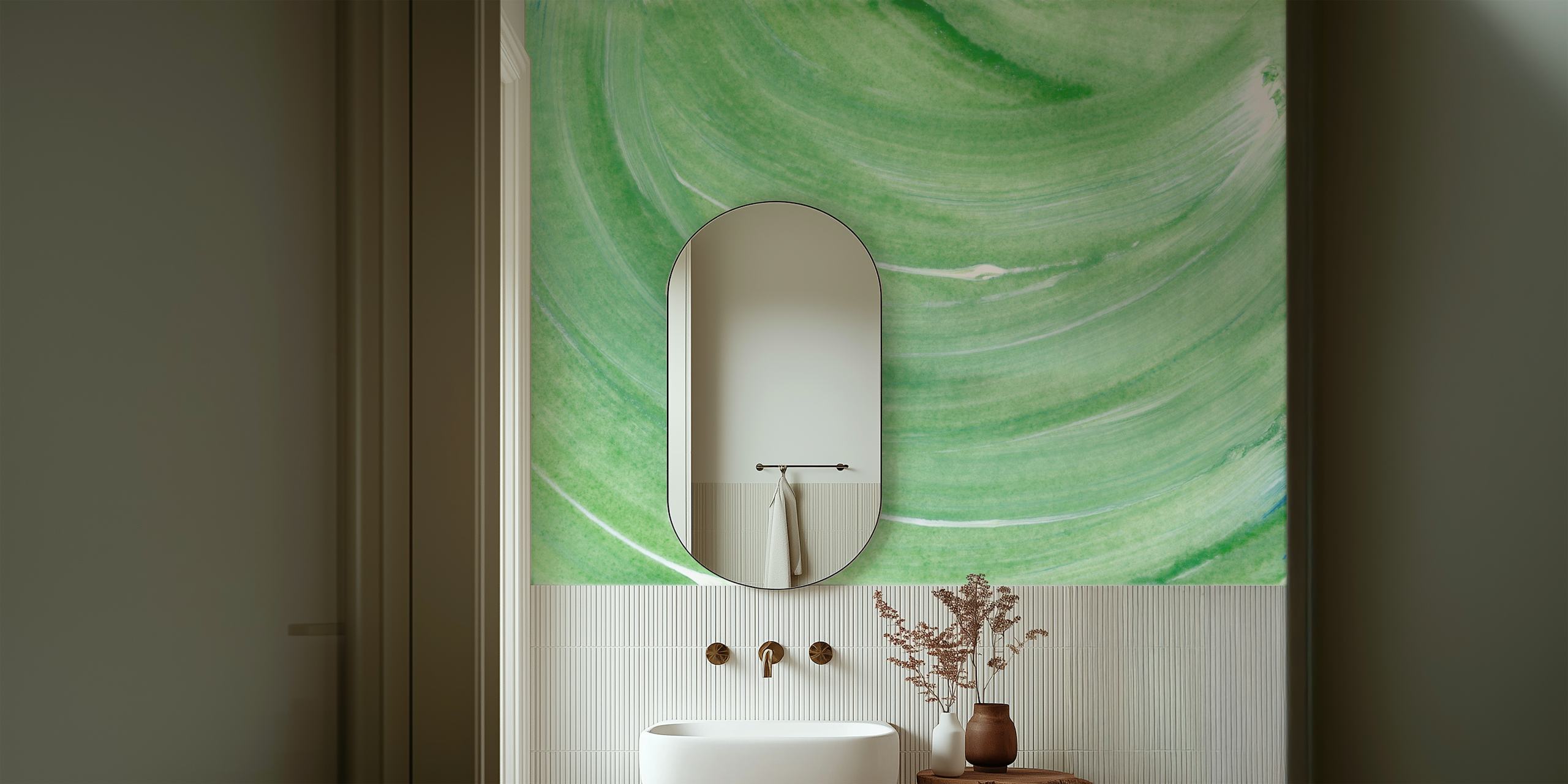 Soft Apple Green Paint Wave wallpaper in a room