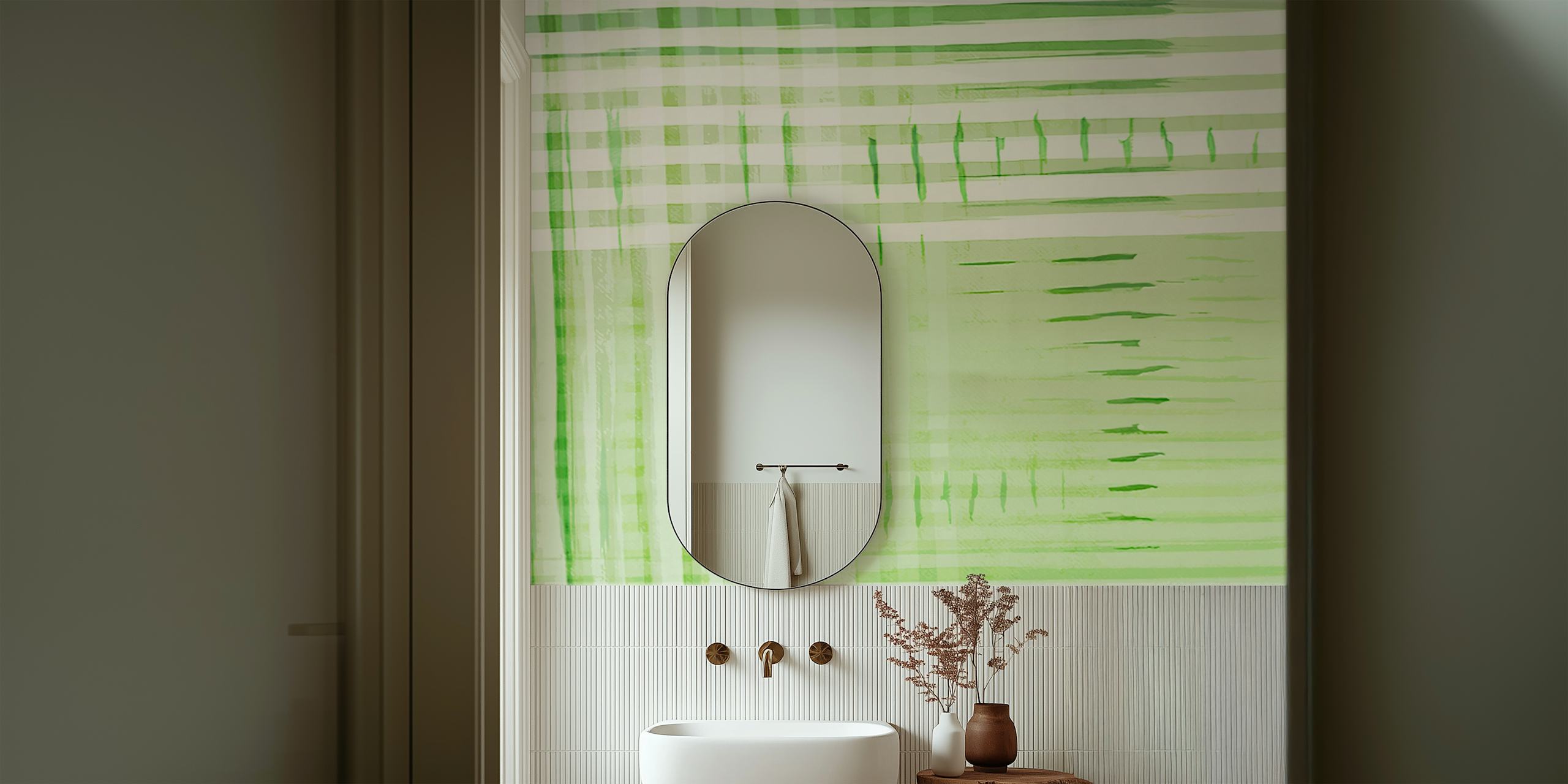 Deconstructed Checkers Spring Green tapeta v pokoji