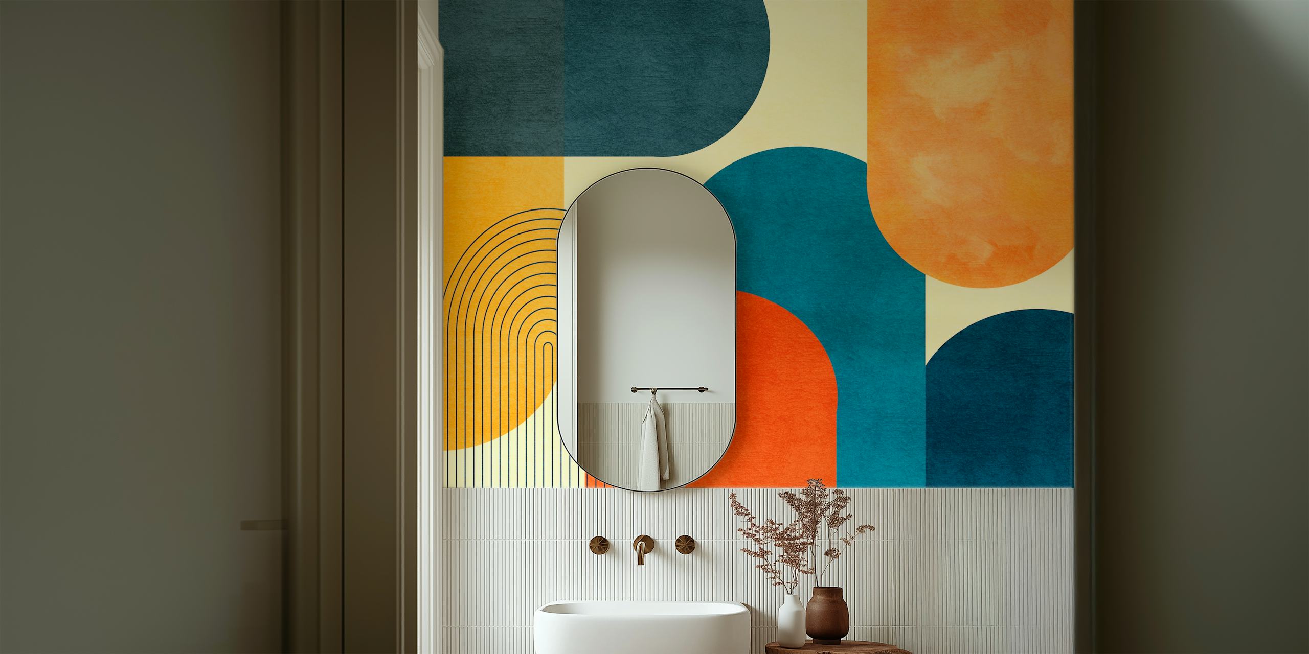 Papel de parede Abstract Sunset Geometrics em um ambiente moderno