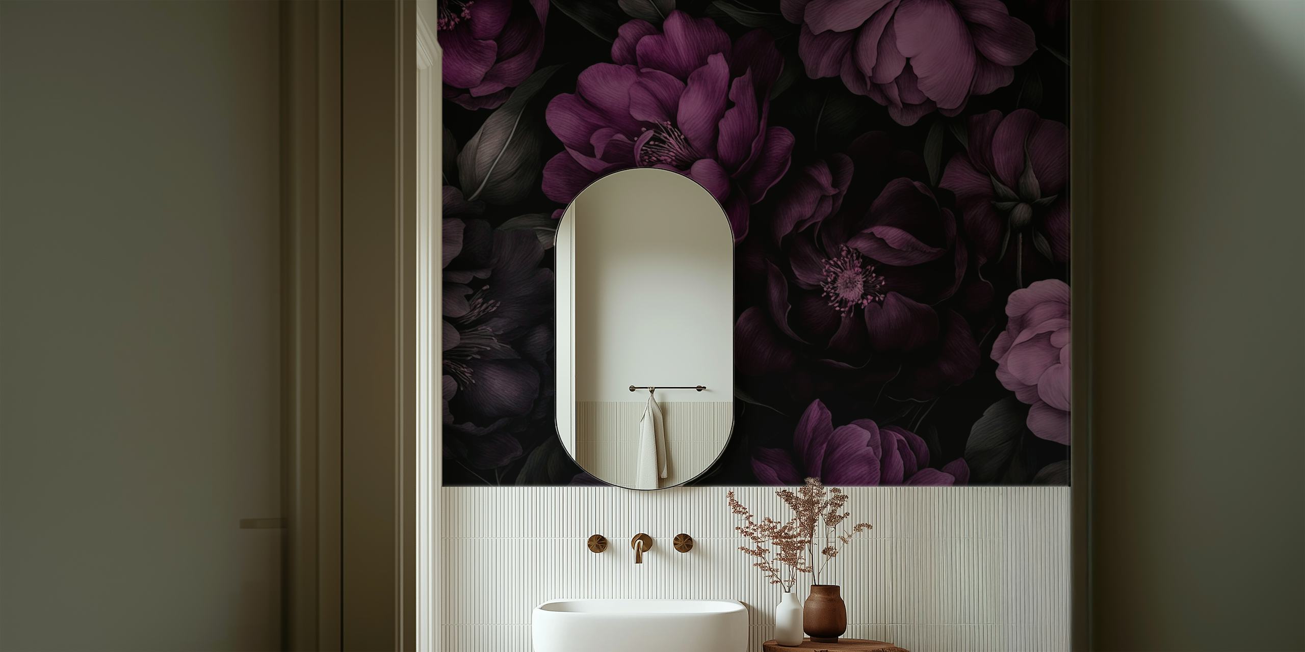 Design de papel de parede Deep Purple Nocturnal Gothic Garden Grace.