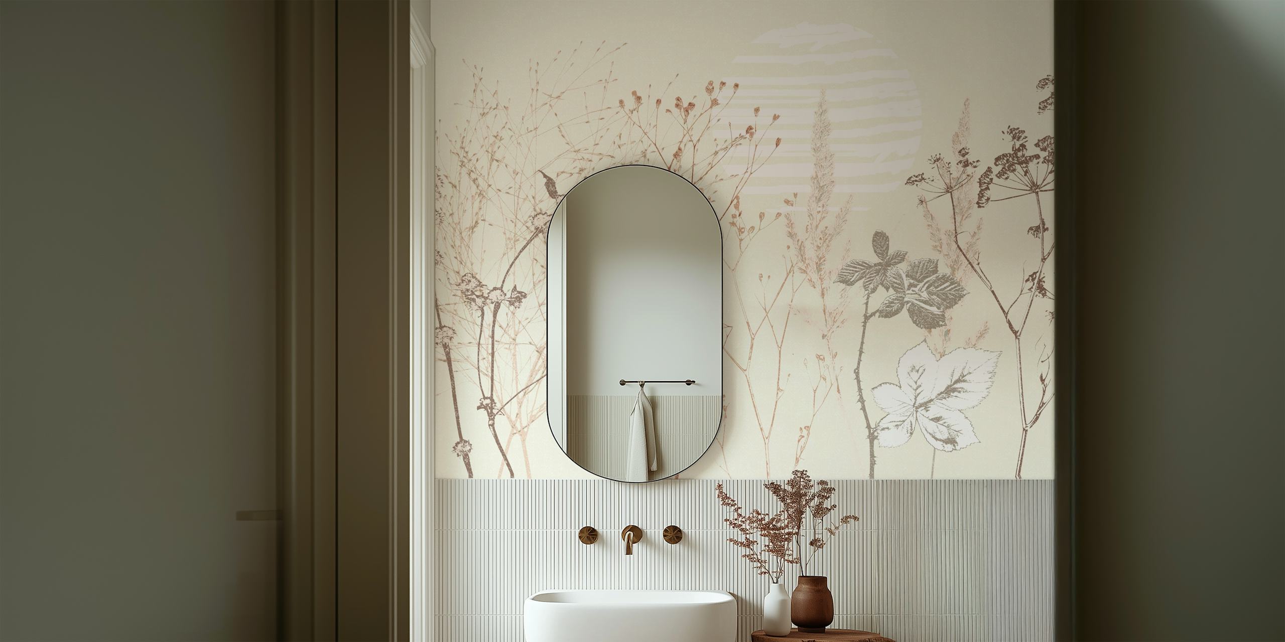 Plant based wallpaper with earthy tones