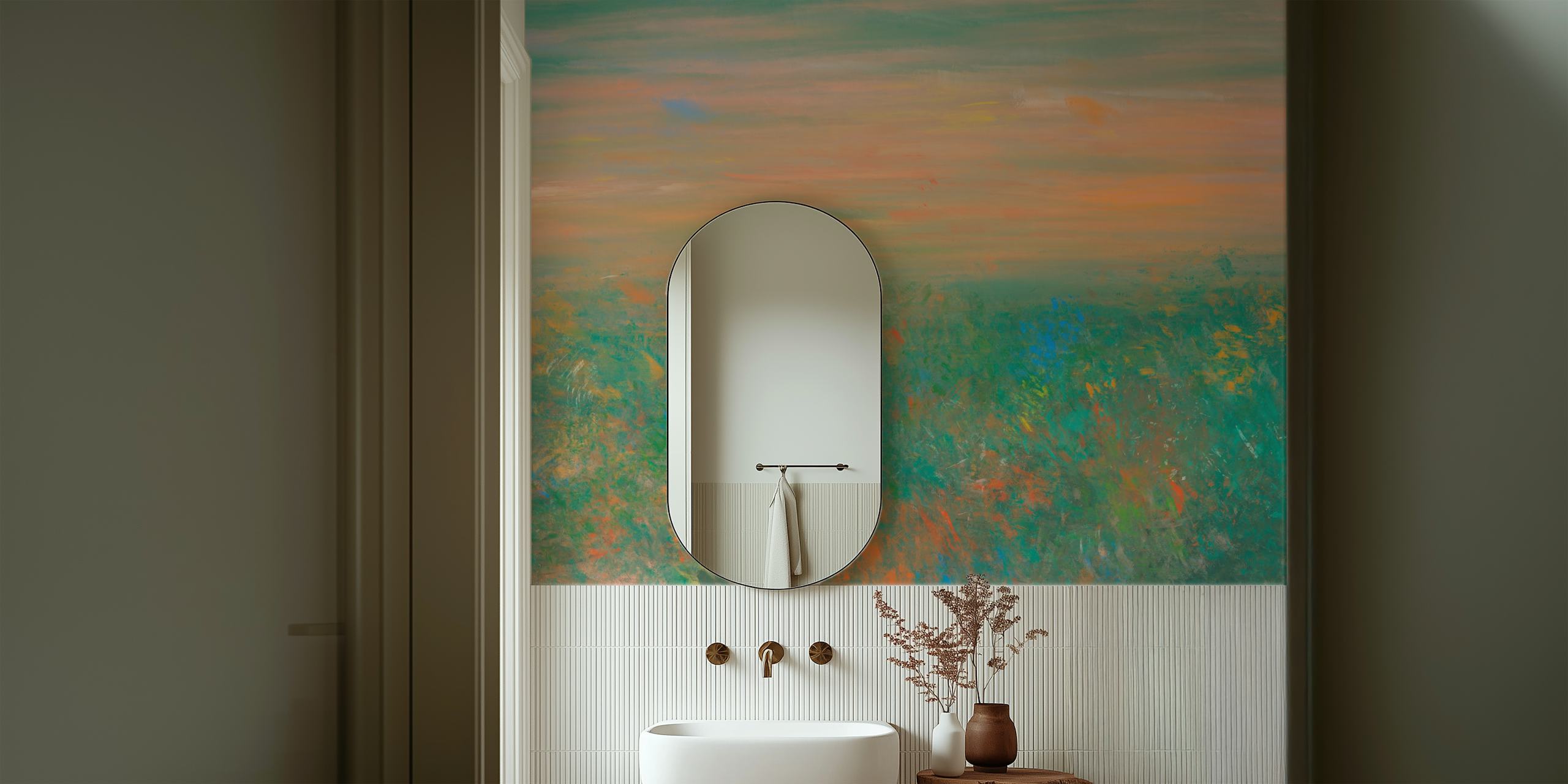Abstract landscape with soft pastels and vibrant brush strokes wallpaper