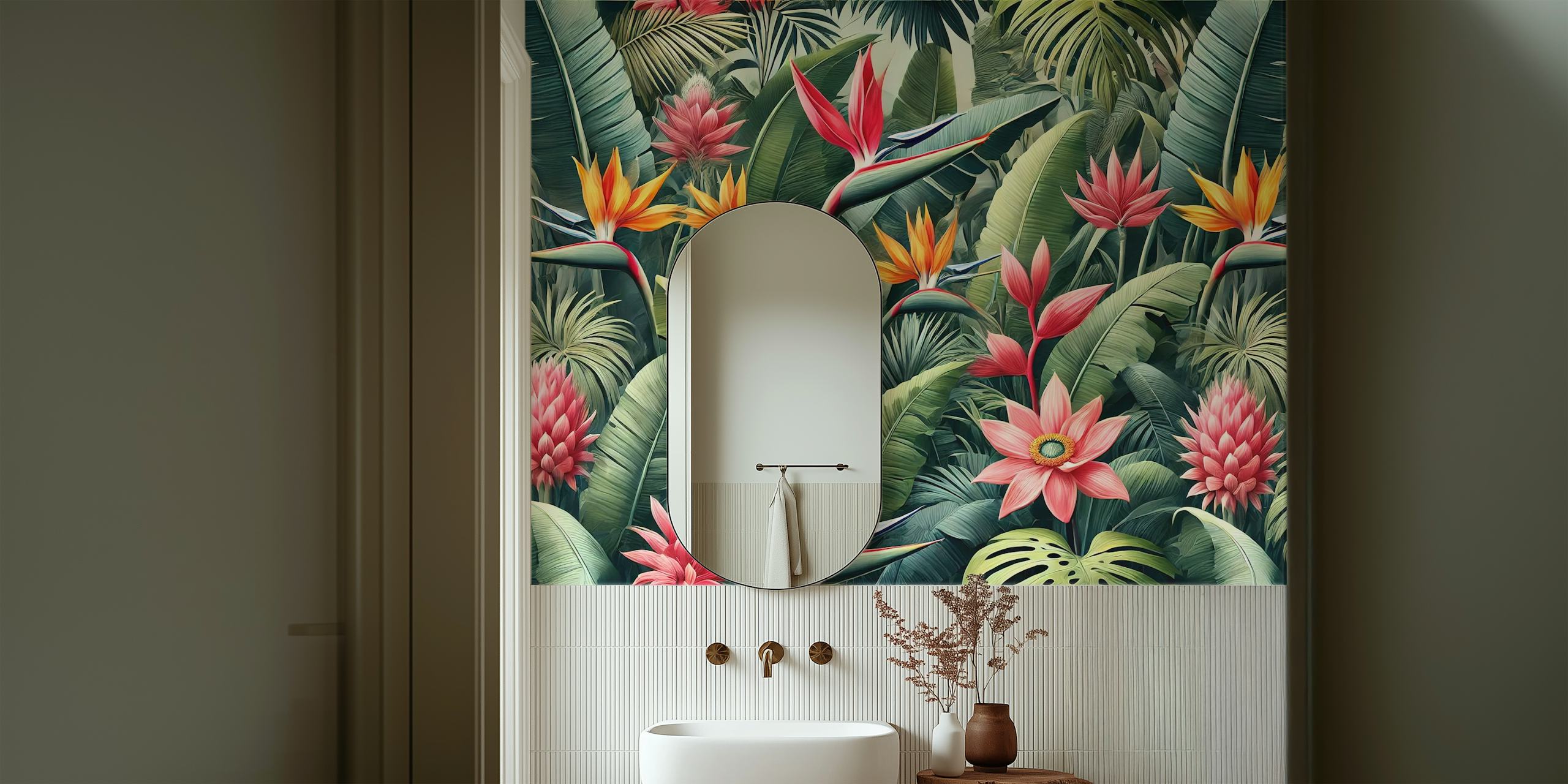 Exotic Jungle Blooms wallpaper in a room