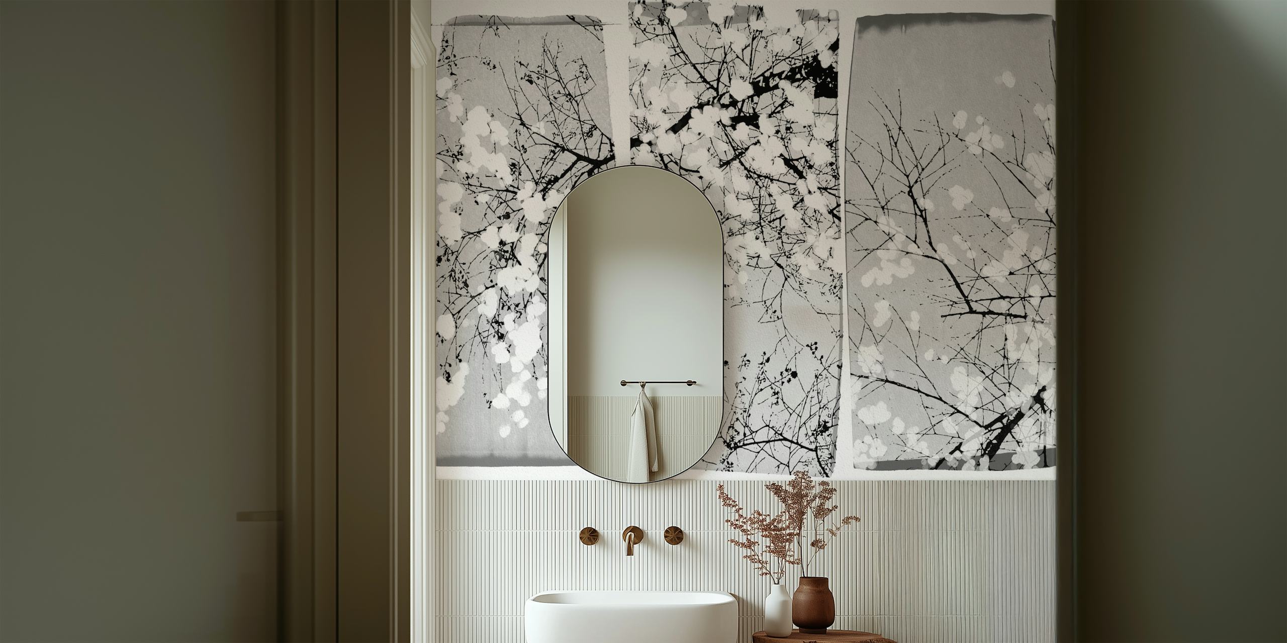 Papier peint Cherry Blossom affiché dans une pièce