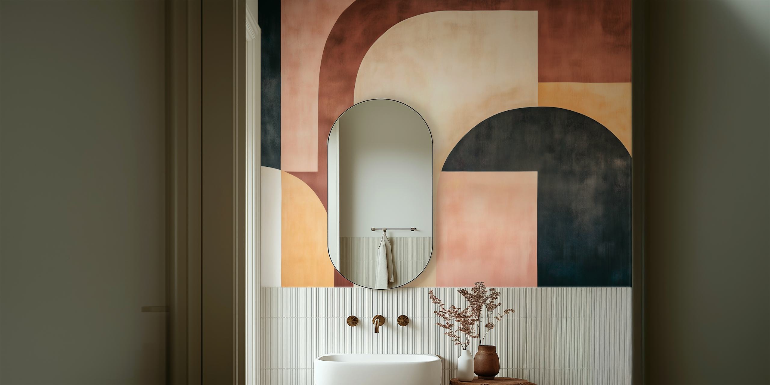 Geometrisch patroon met aardetinten, waaronder bruin en beige, vintage stijl wallpaper