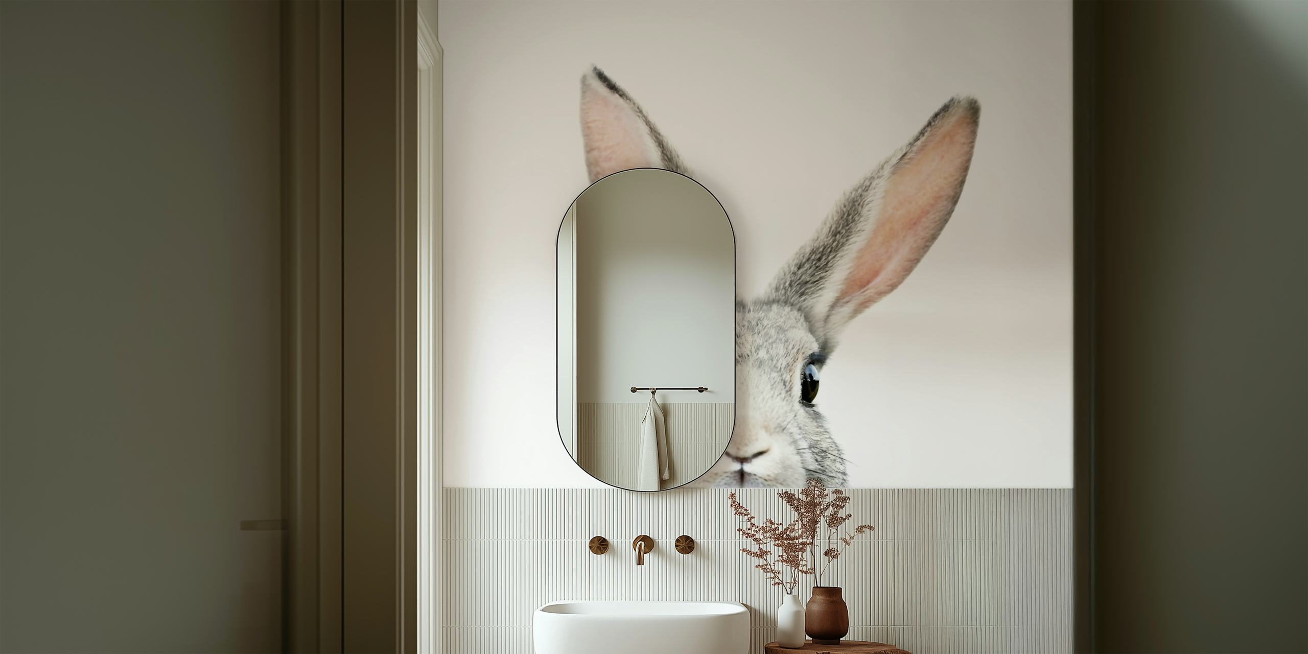 Peeking Bunny behang weergegeven in een kamer