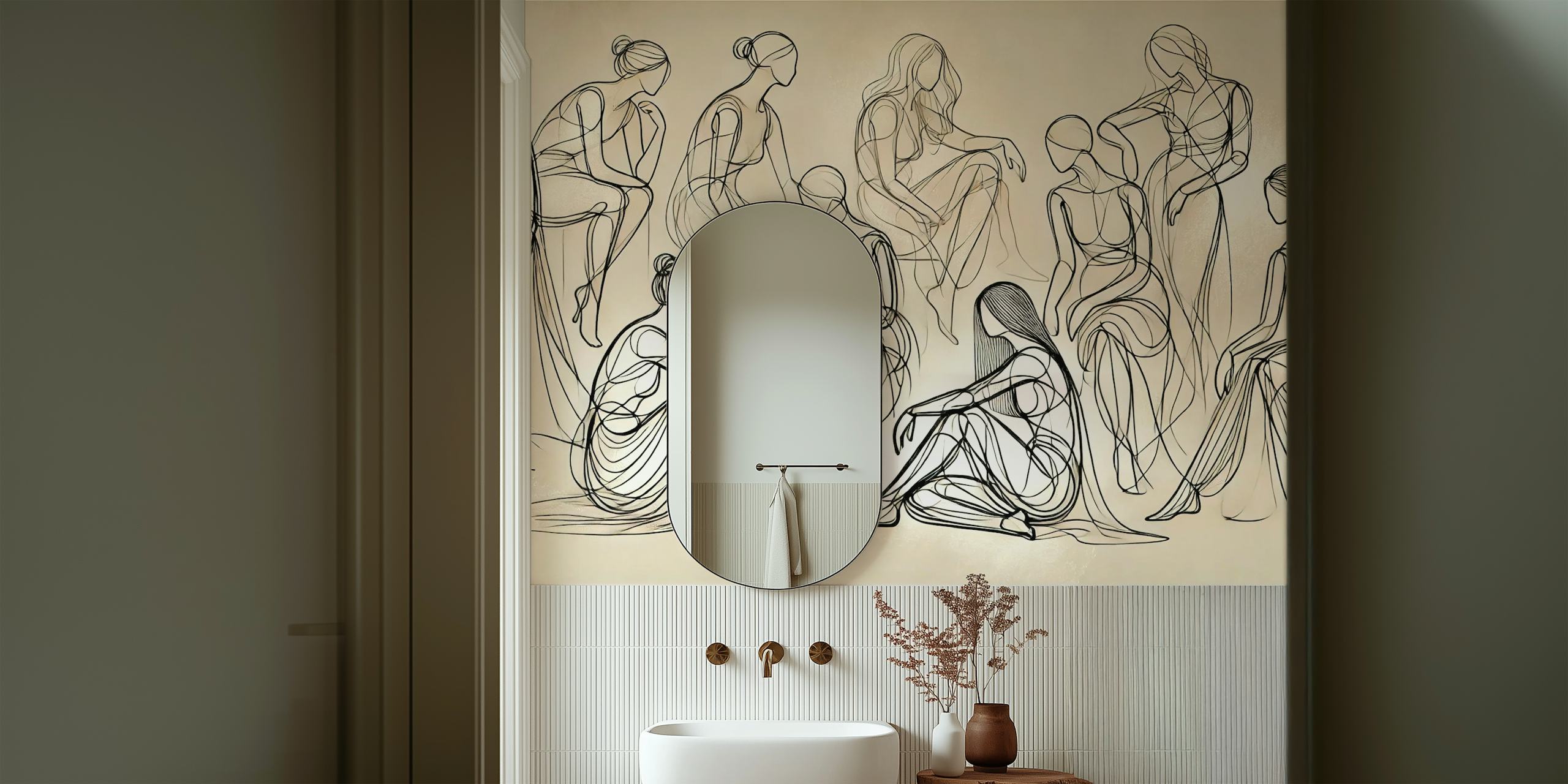 Figure Study-behang tentoongesteld in een kamer