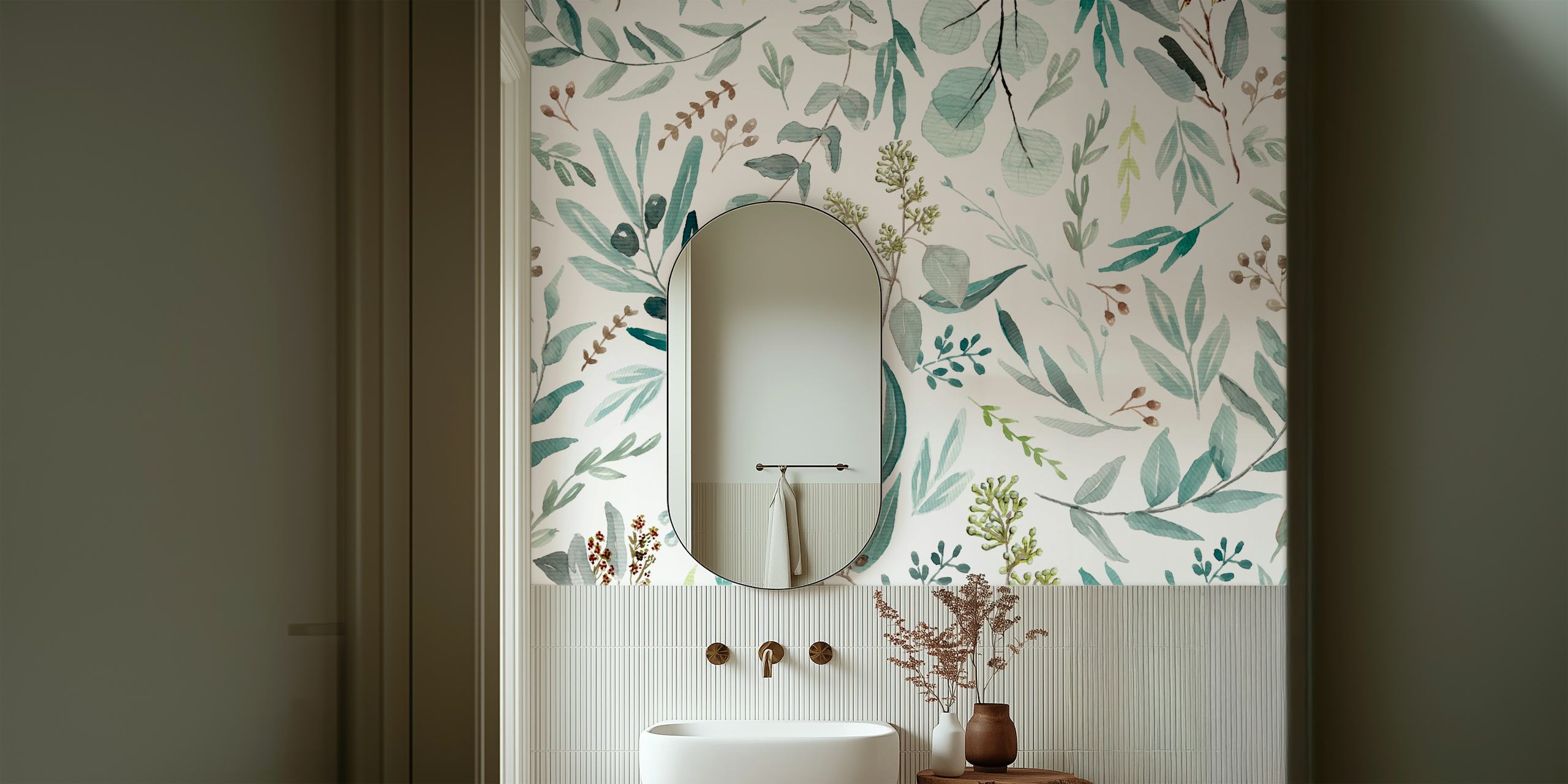 Høykvalitets Seamless Eucalyptus Pattern Veggmaleri av Happywall