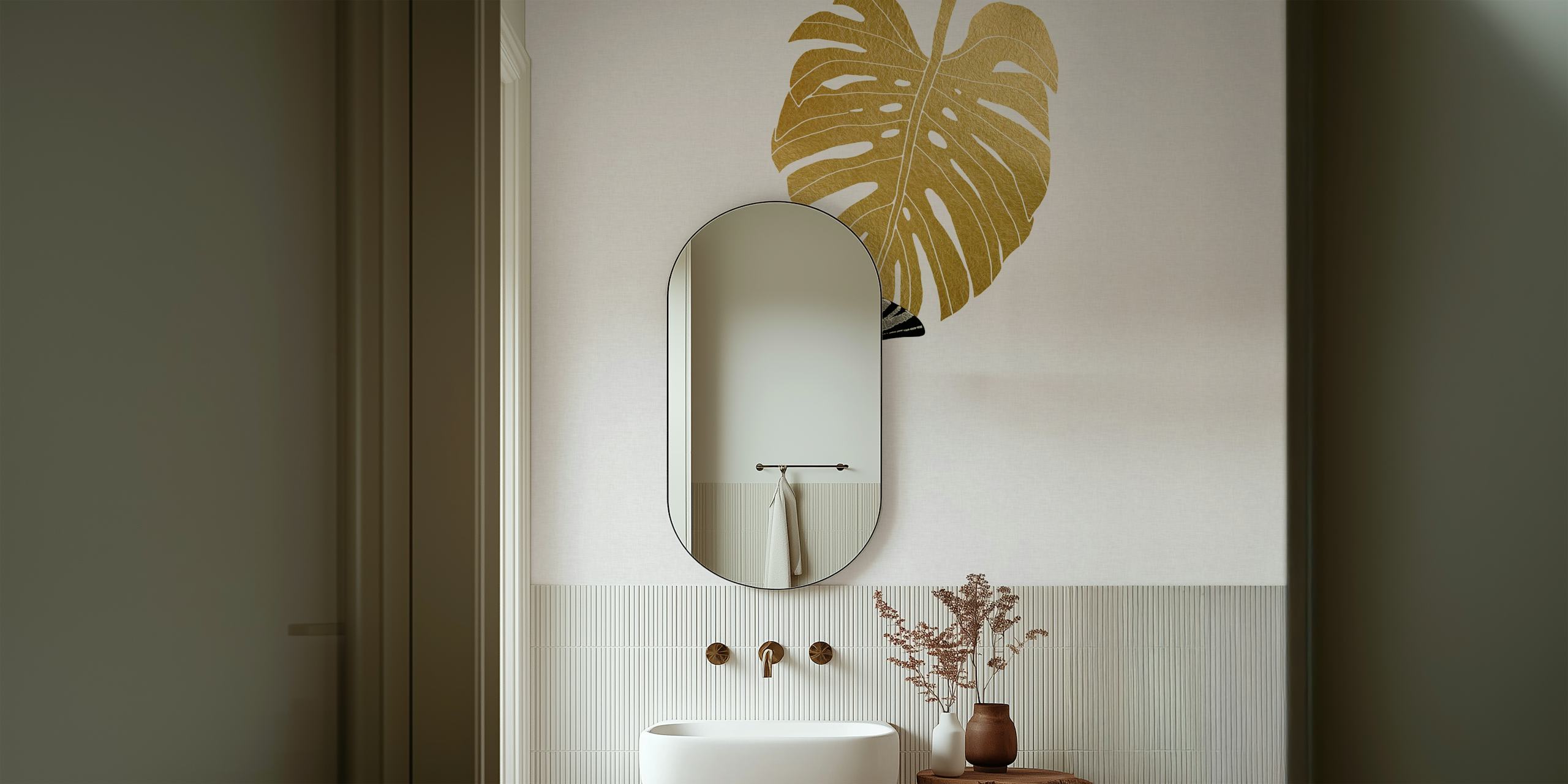 Butterfly and Monstera leaf mural in a room
