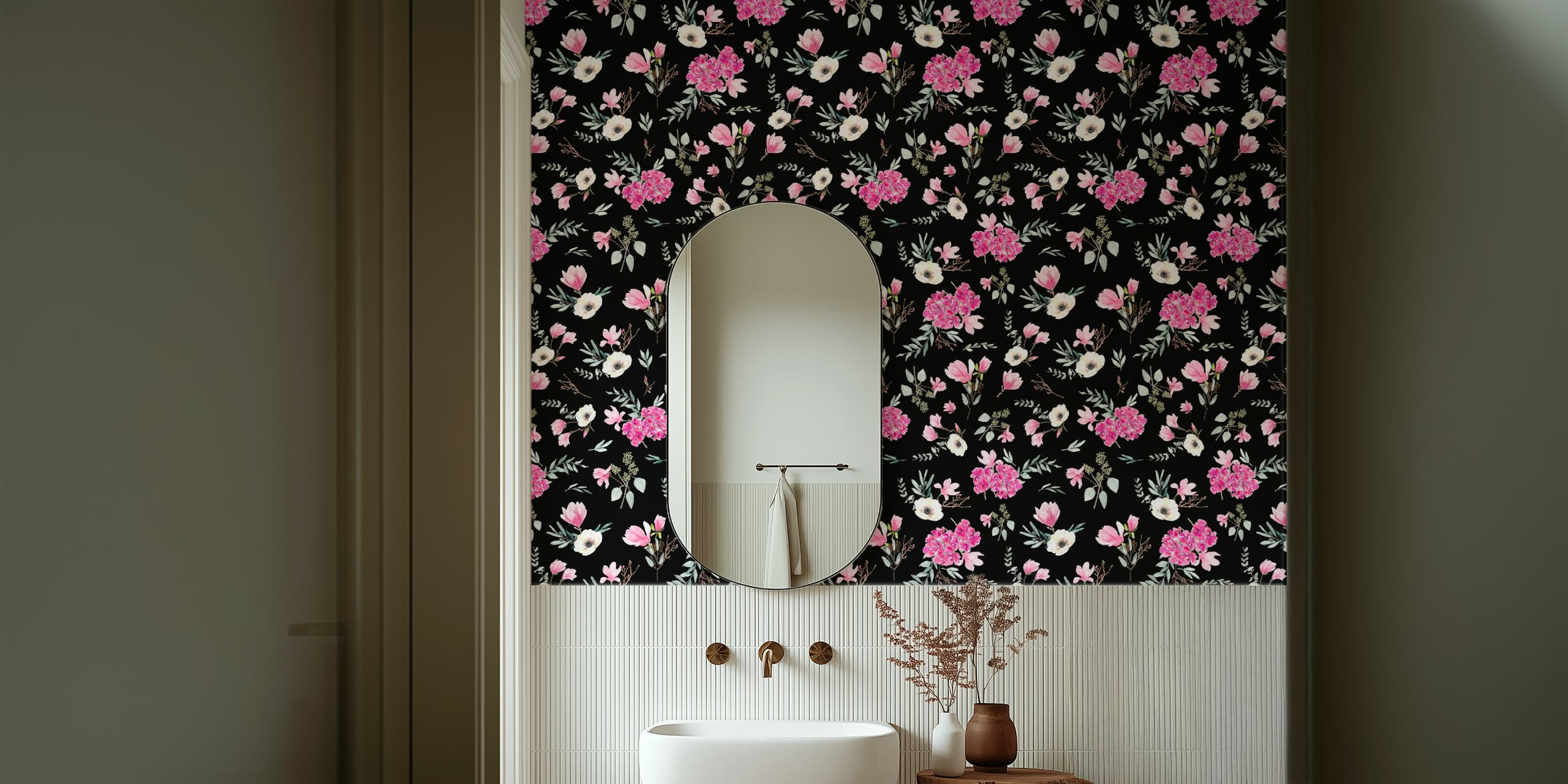 Floral wallpaper in pink and black design